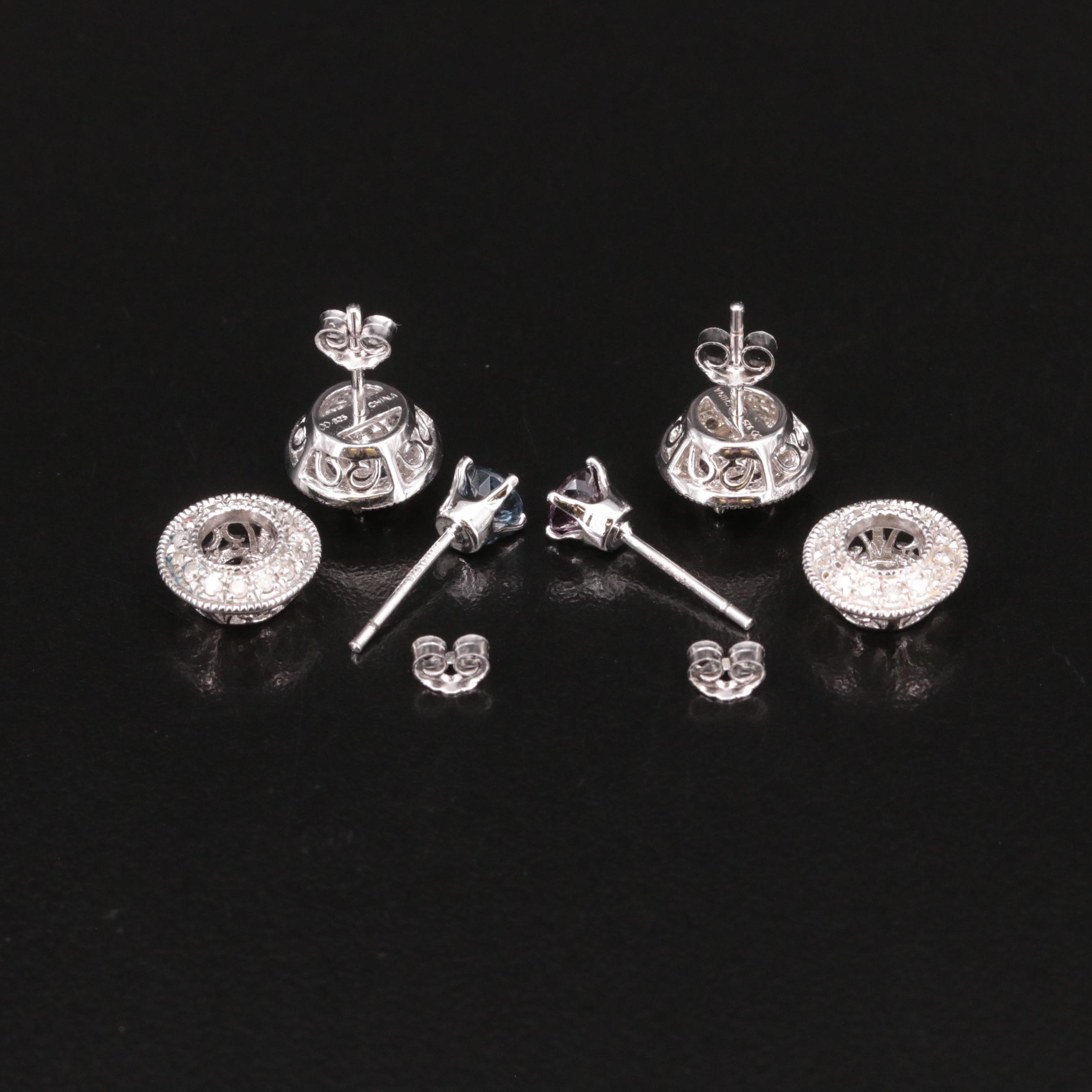 Sterling Spinel and Diamond Stud Earrings with Enhancers