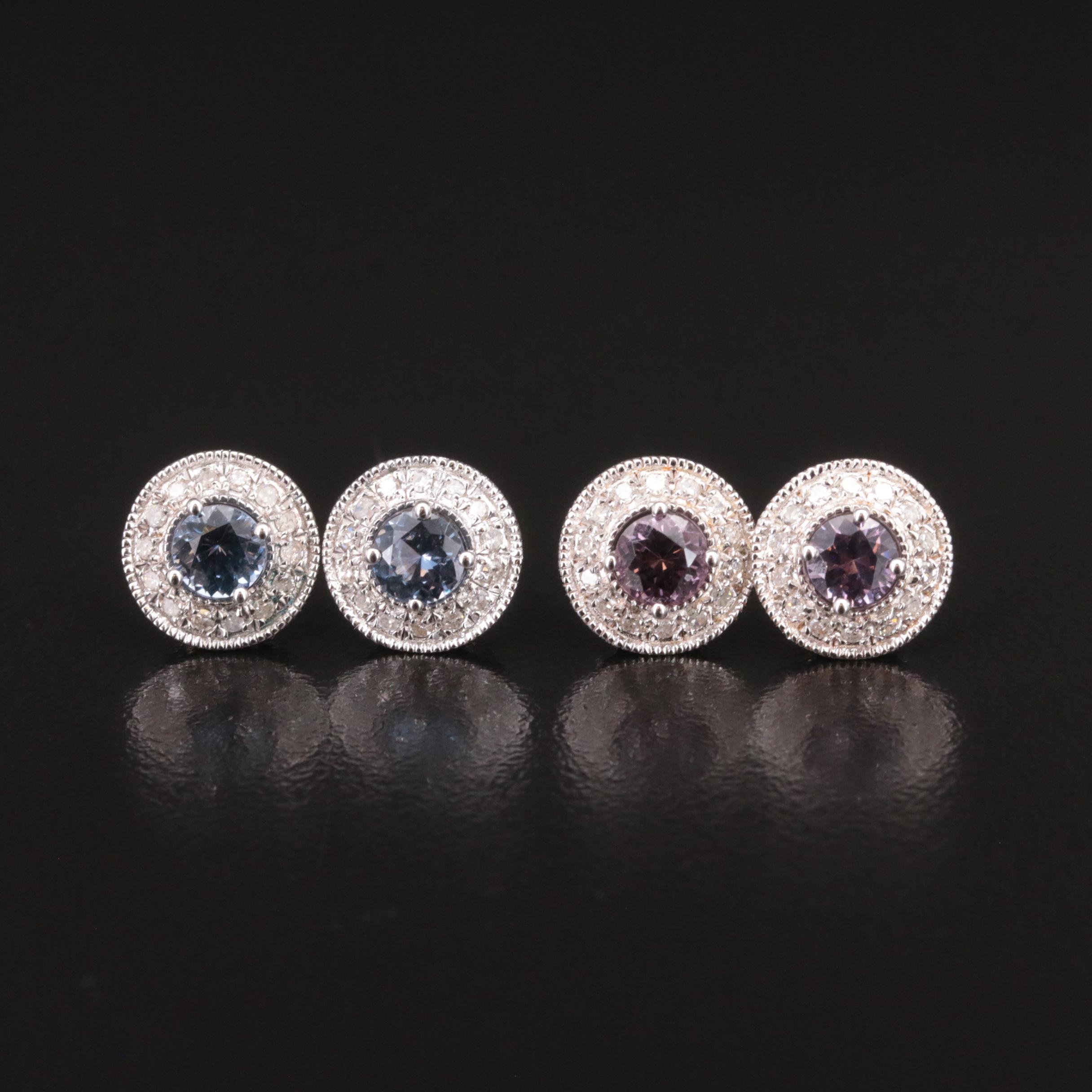 Sterling Spinel and Diamond Stud Earrings with Enhancers