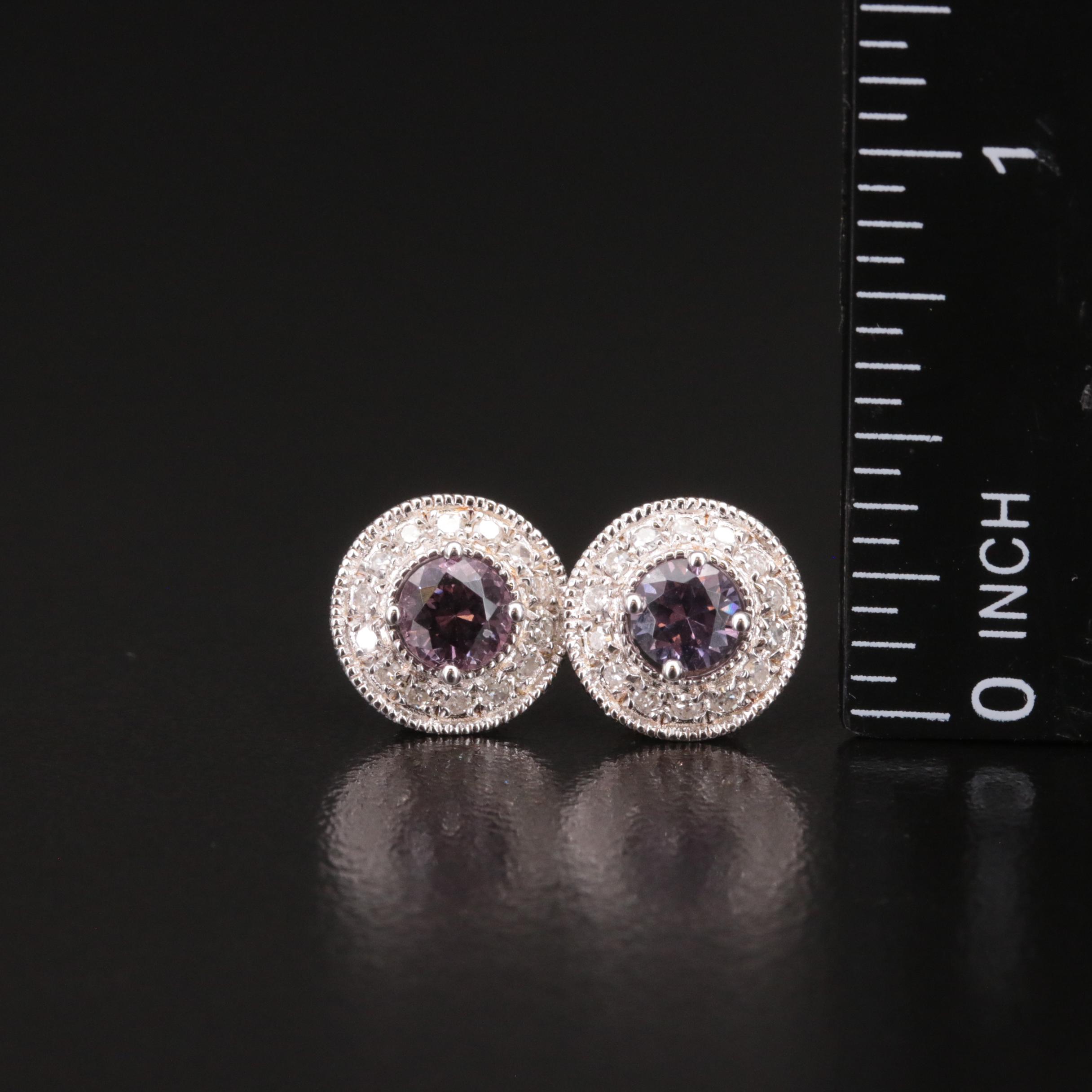 Sterling Spinel and Diamond Stud Earrings with Enhancers