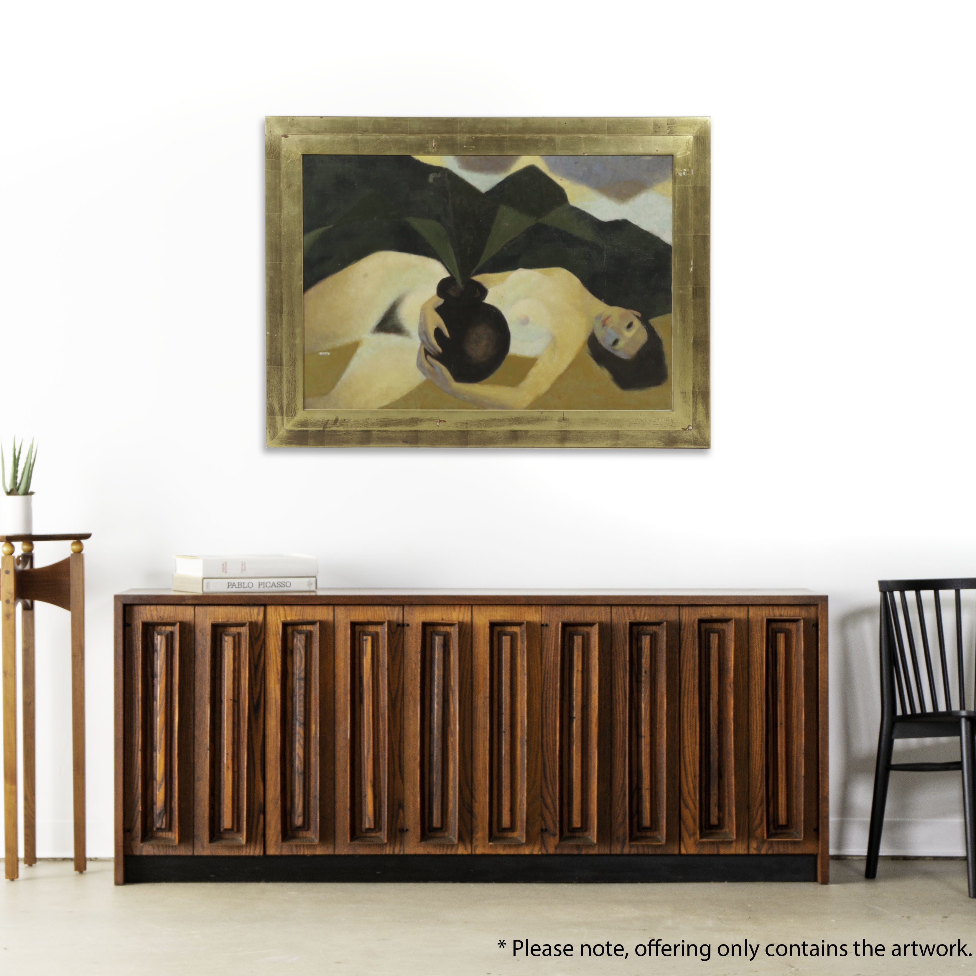 Chas Dodge Oil Painting of Reclining Nude Holding Fern, Circa 1970