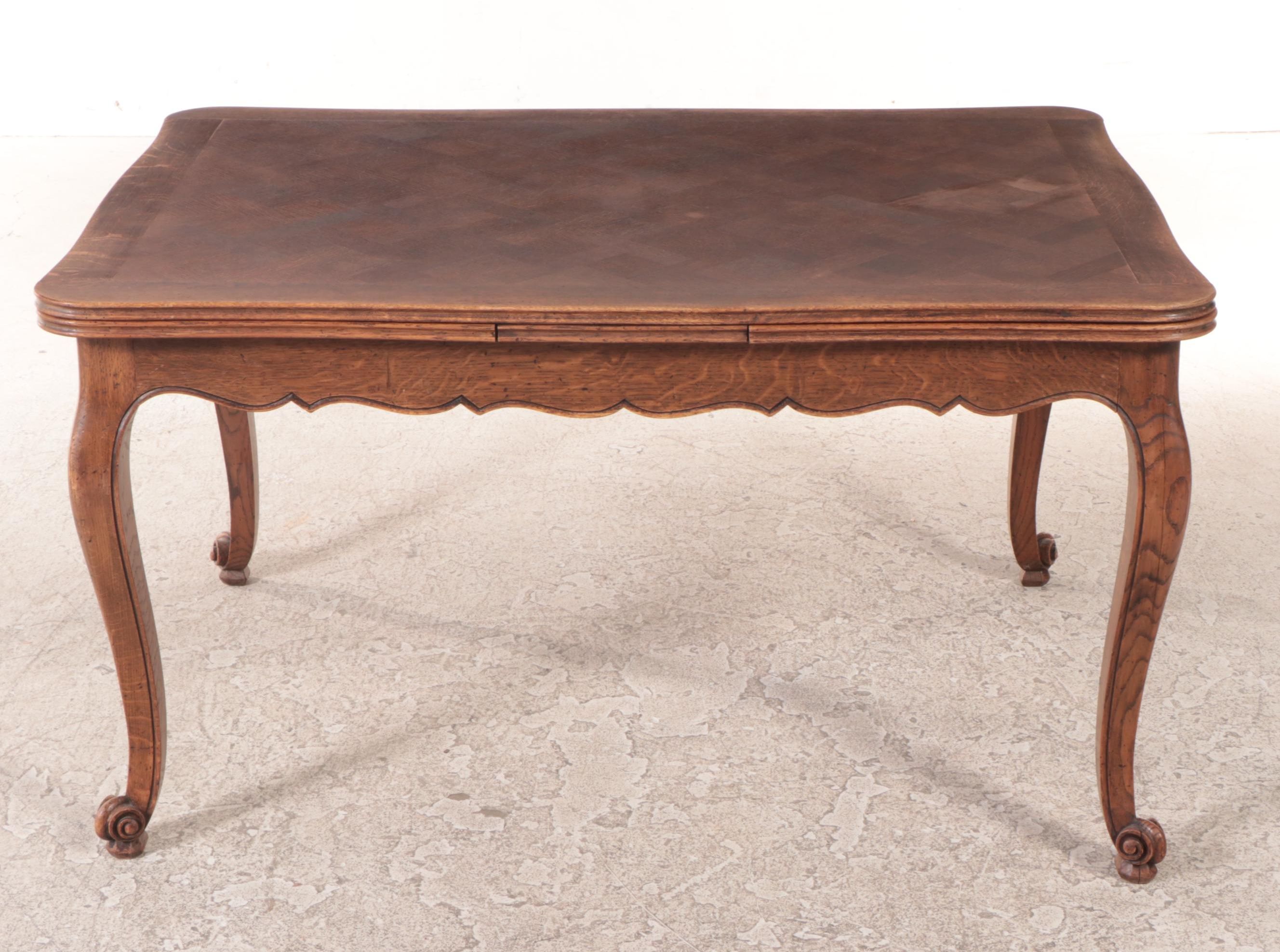 Seven-Piece French Provincial Style Oak and Walnut Dining Set, 20th Century