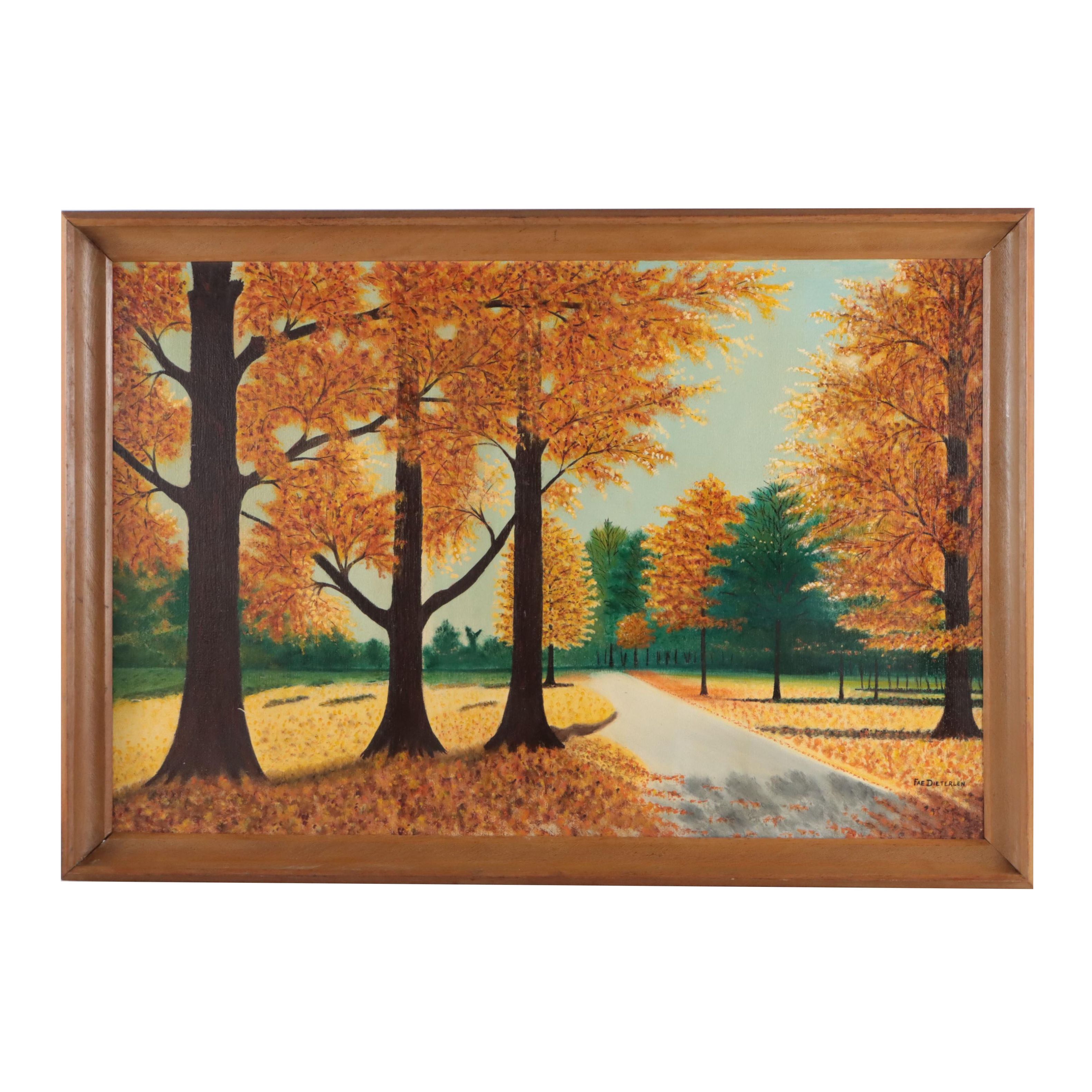 Fae Dieterlen Autumnal Forest Landscape Oil Painting, Mid-20th Century