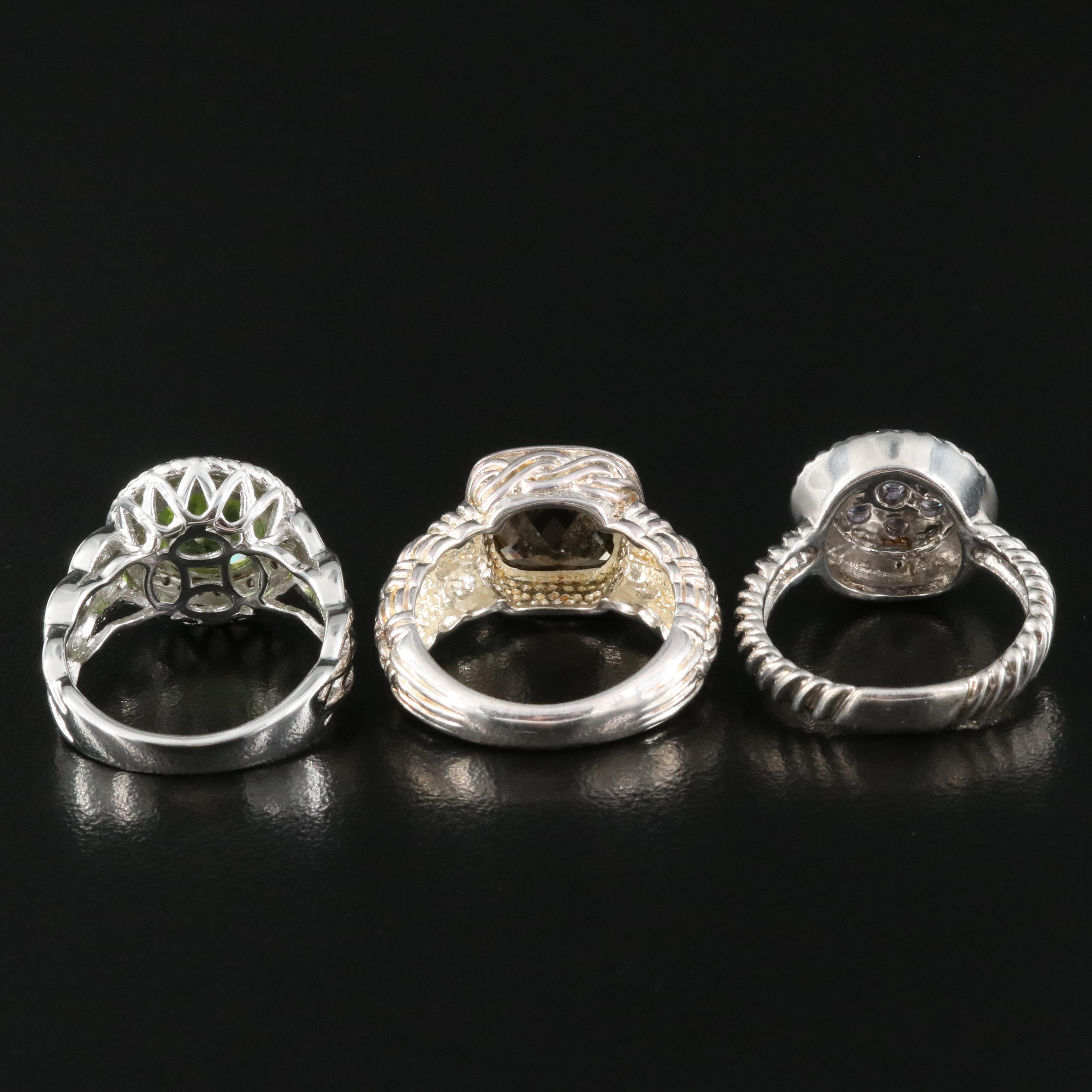 Sterling Rings Including Smoky Quartz, Peridot and Tanzanite