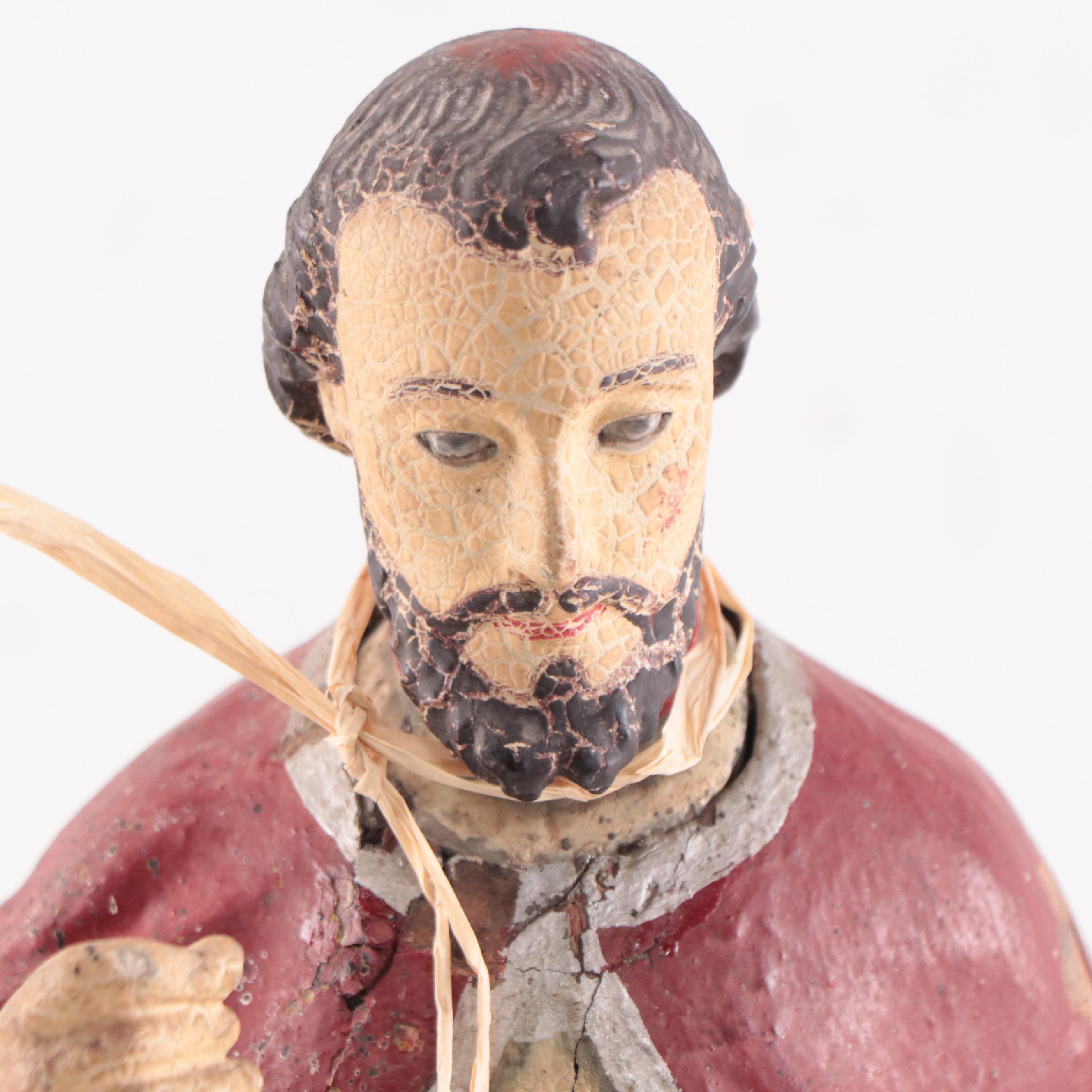 Vietnamese Polychrome Carved Wood Figure of a Priest, Early 20th Century