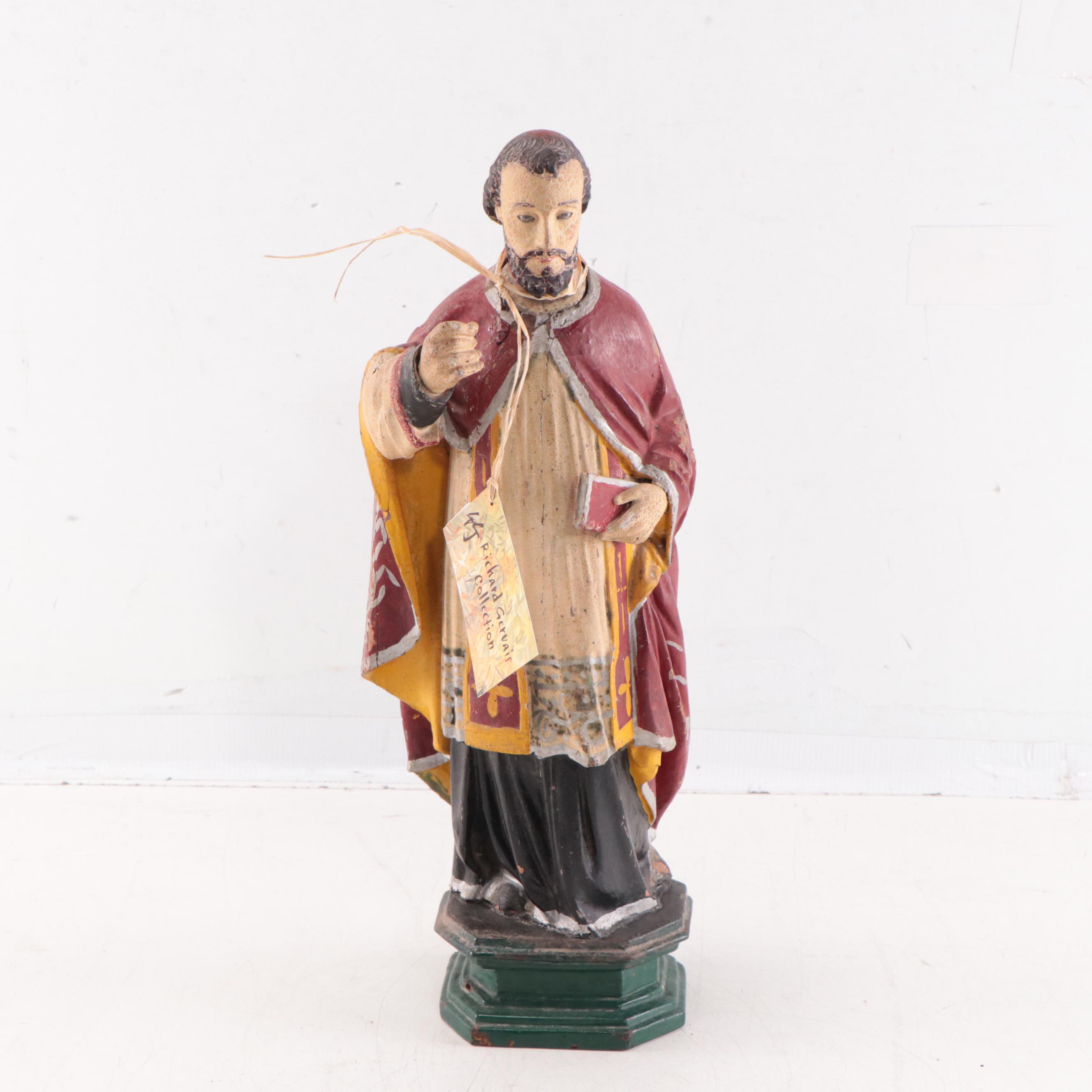Vietnamese Polychrome Carved Wood Figure of a Priest, Early 20th Century