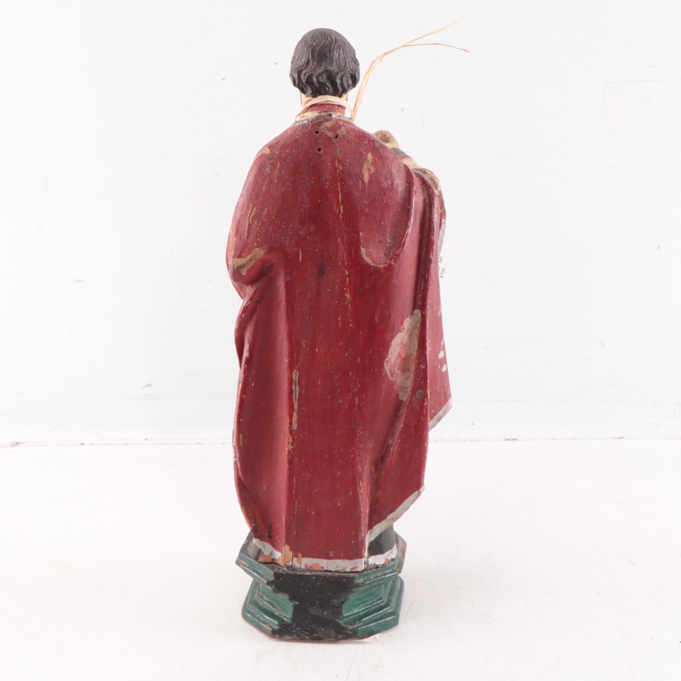 Vietnamese Polychrome Carved Wood Figure of a Priest, Early 20th Century