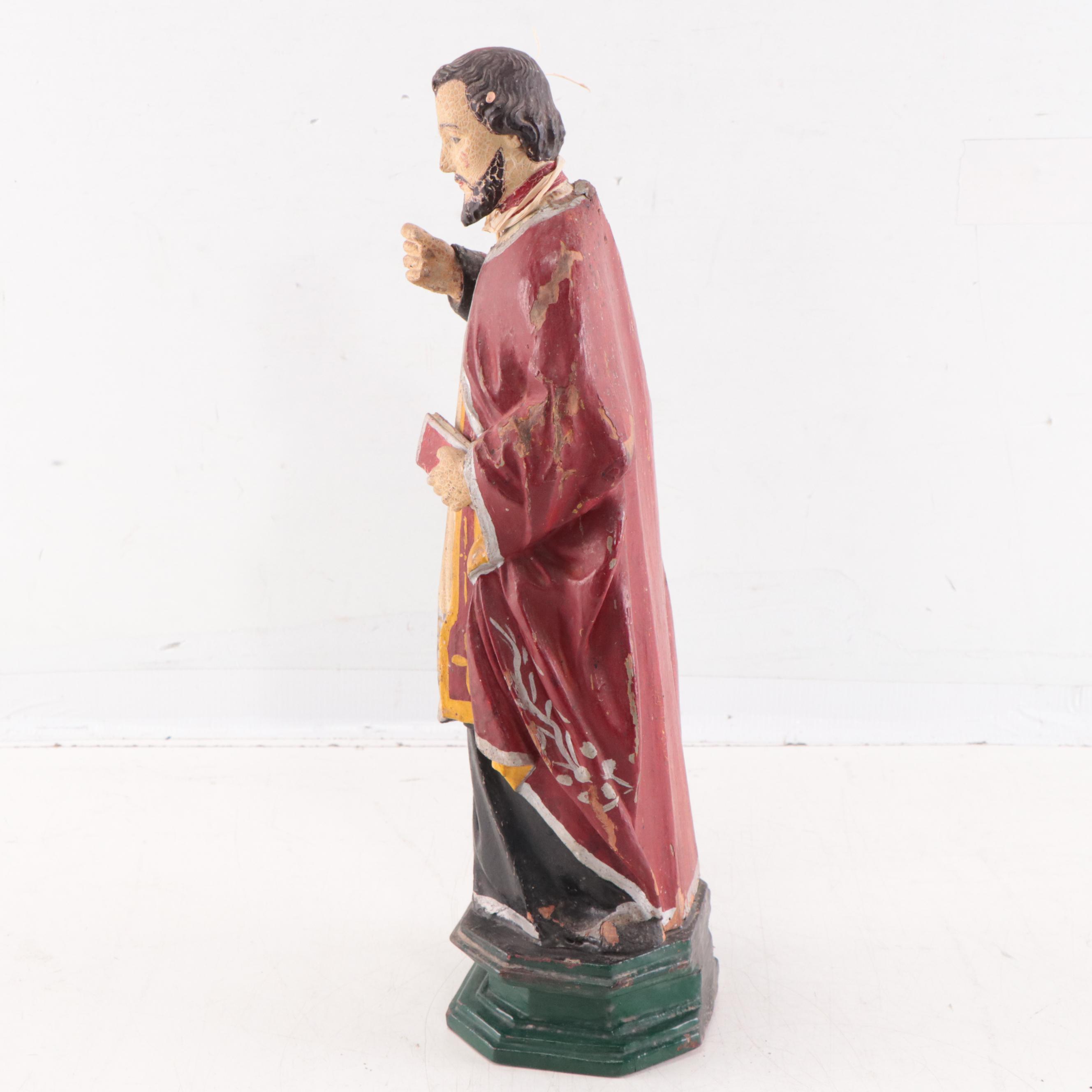 Vietnamese Polychrome Carved Wood Figure of a Priest, Early 20th Century