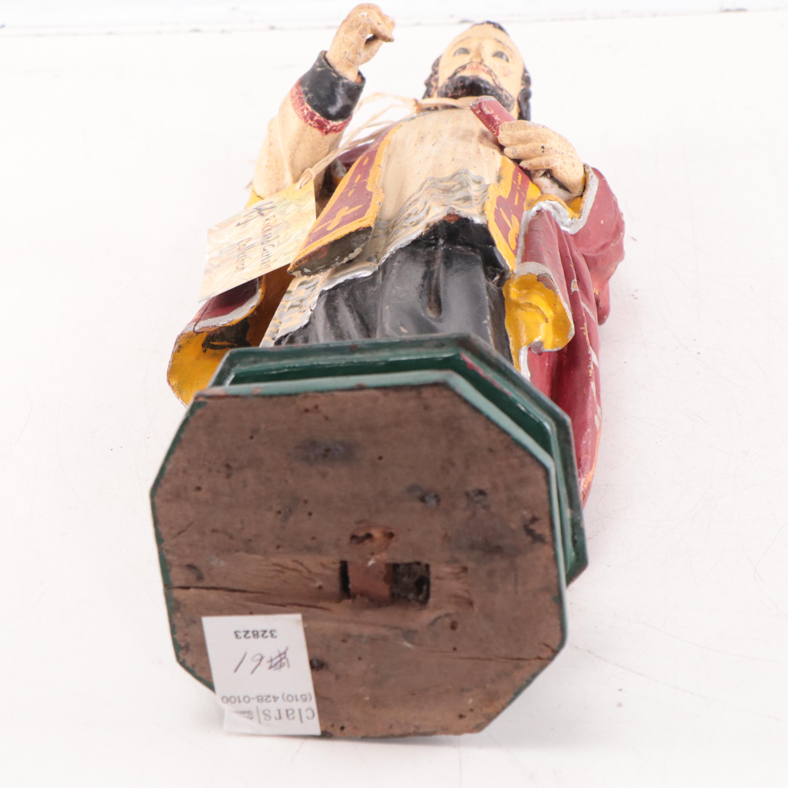 Vietnamese Polychrome Carved Wood Figure of a Priest, Early 20th Century