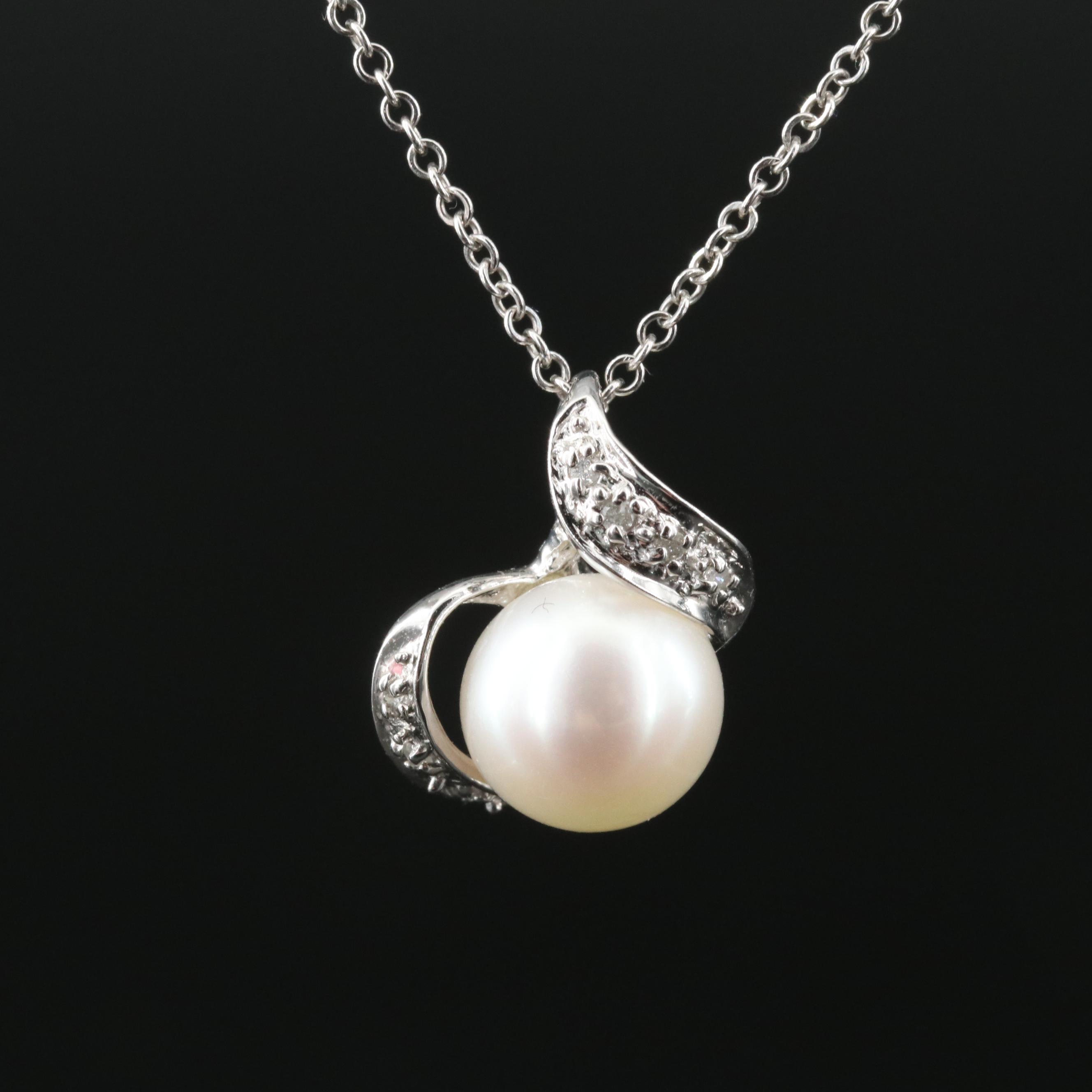 14K Pearl and Diamond Pendant Necklace