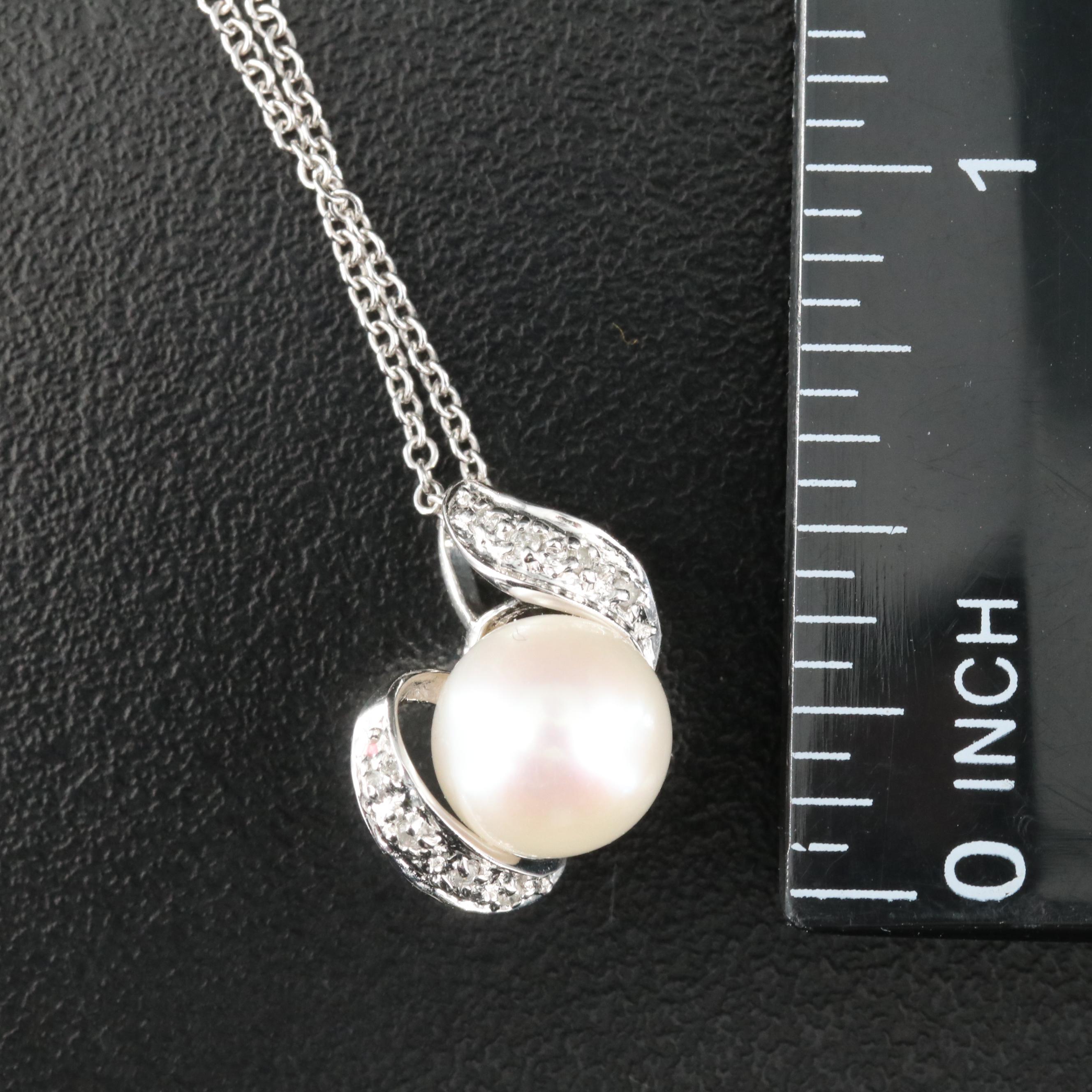 14K Pearl and Diamond Pendant Necklace
