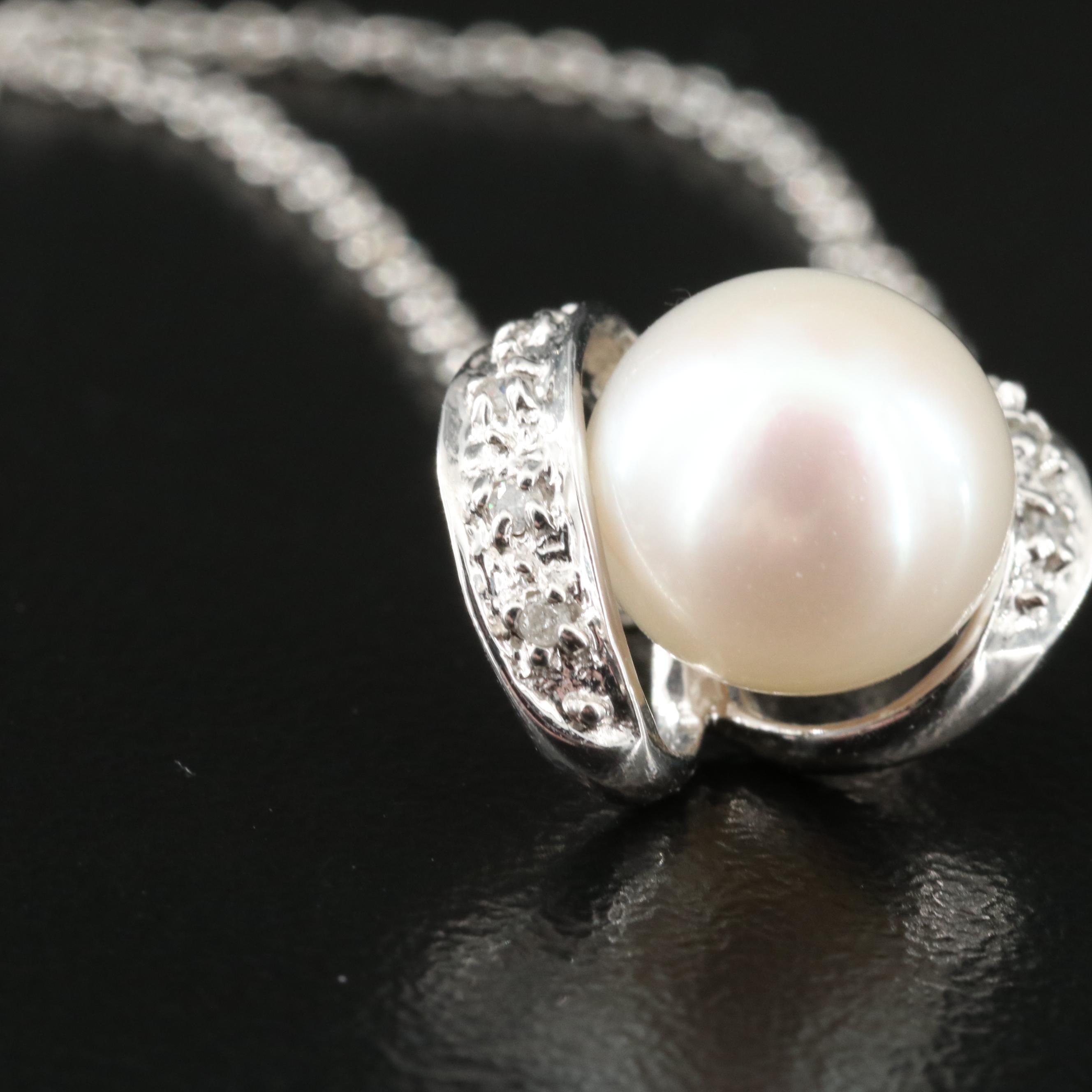 14K Pearl and Diamond Pendant Necklace