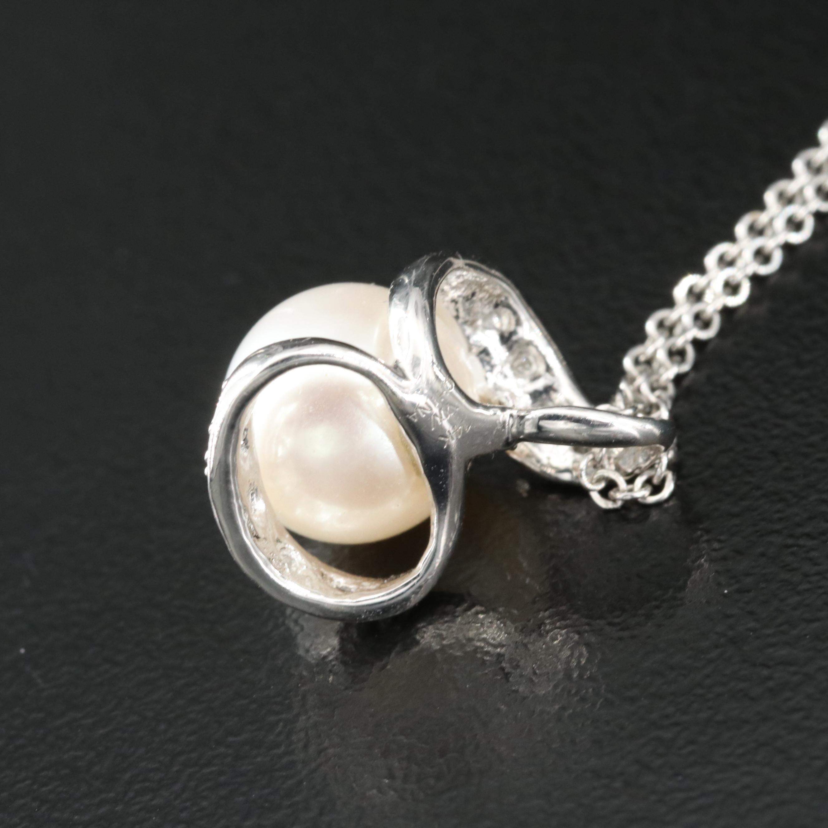 14K Pearl and Diamond Pendant Necklace