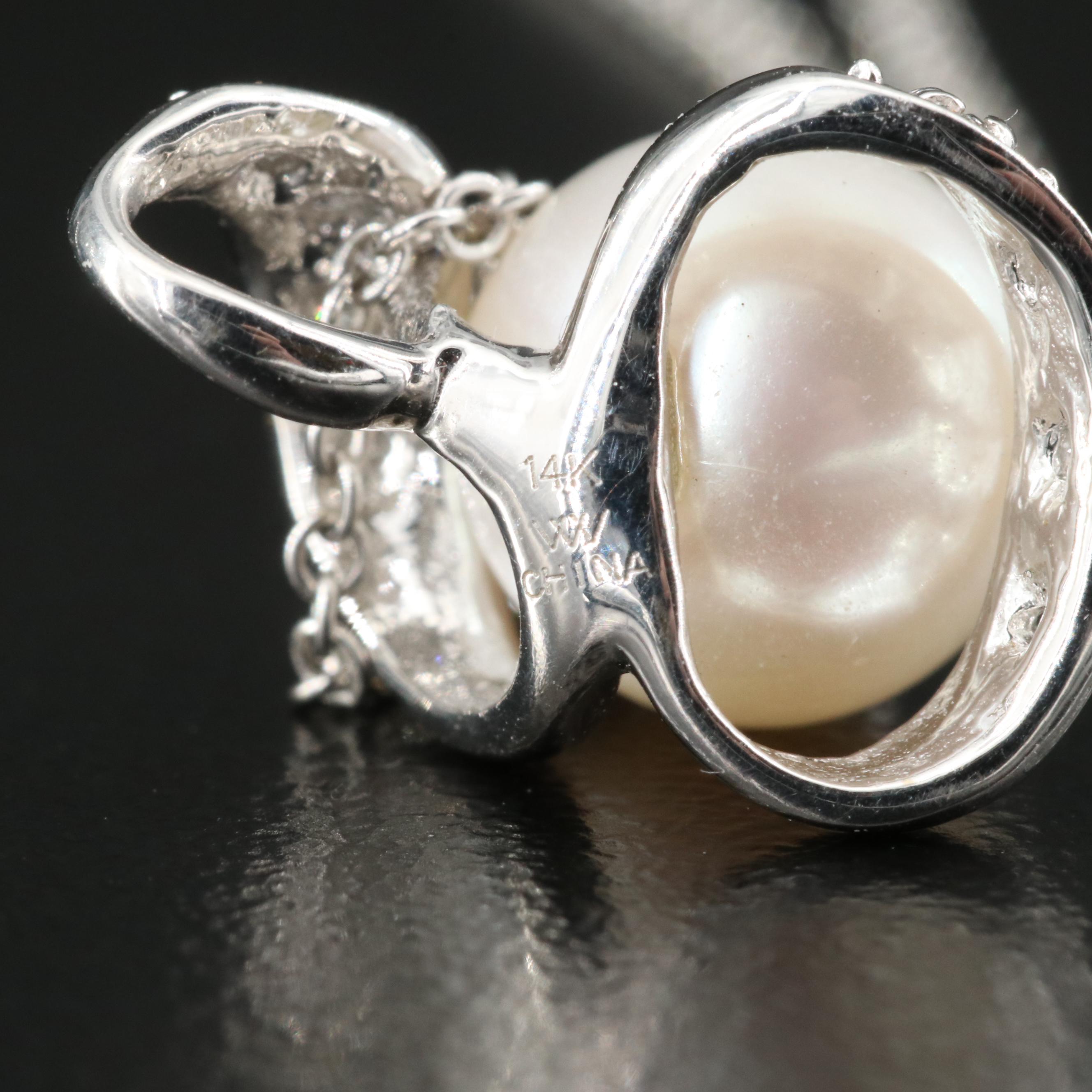 14K Pearl and Diamond Pendant Necklace