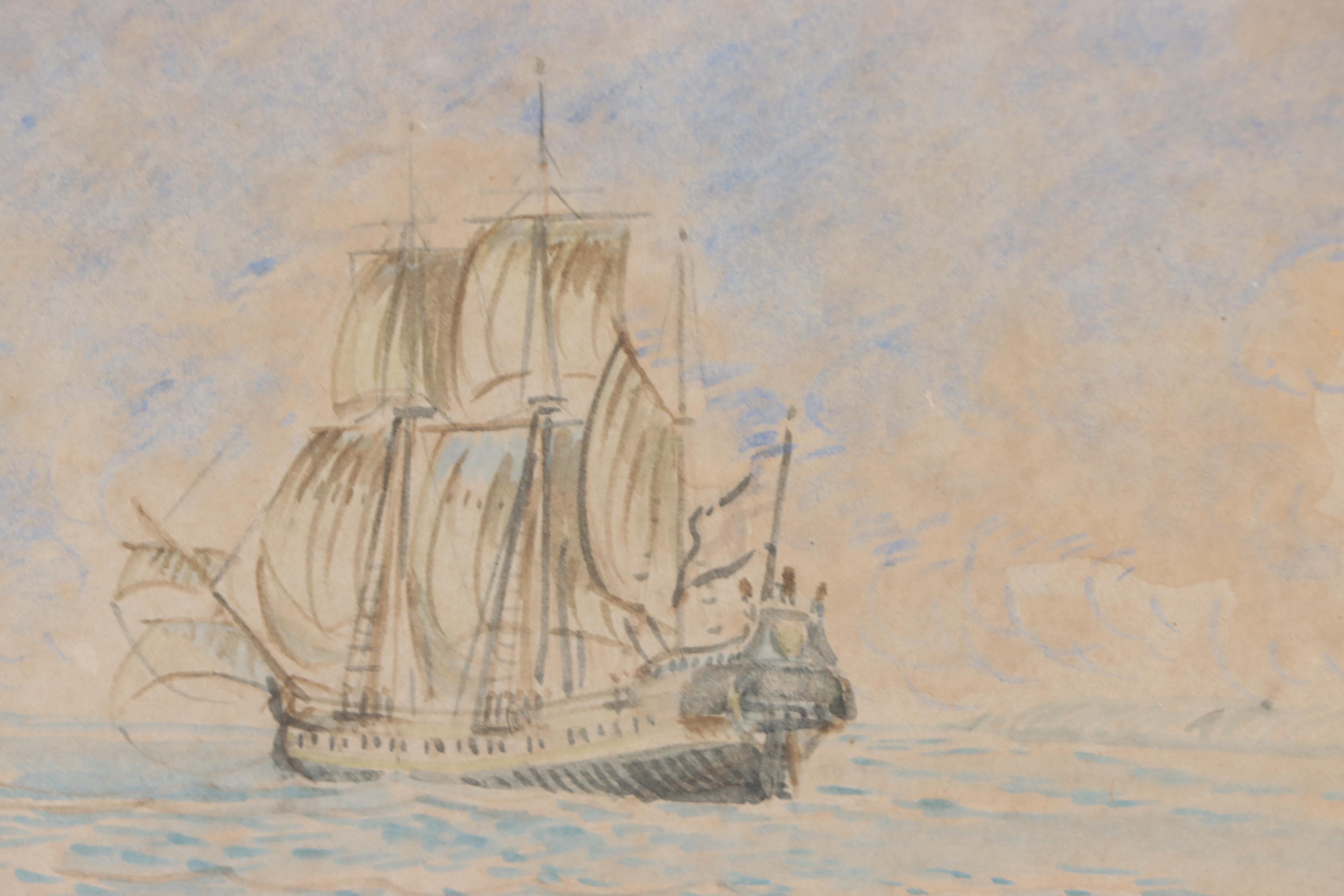 Watercolor Painting of Ship at Sea, 1829