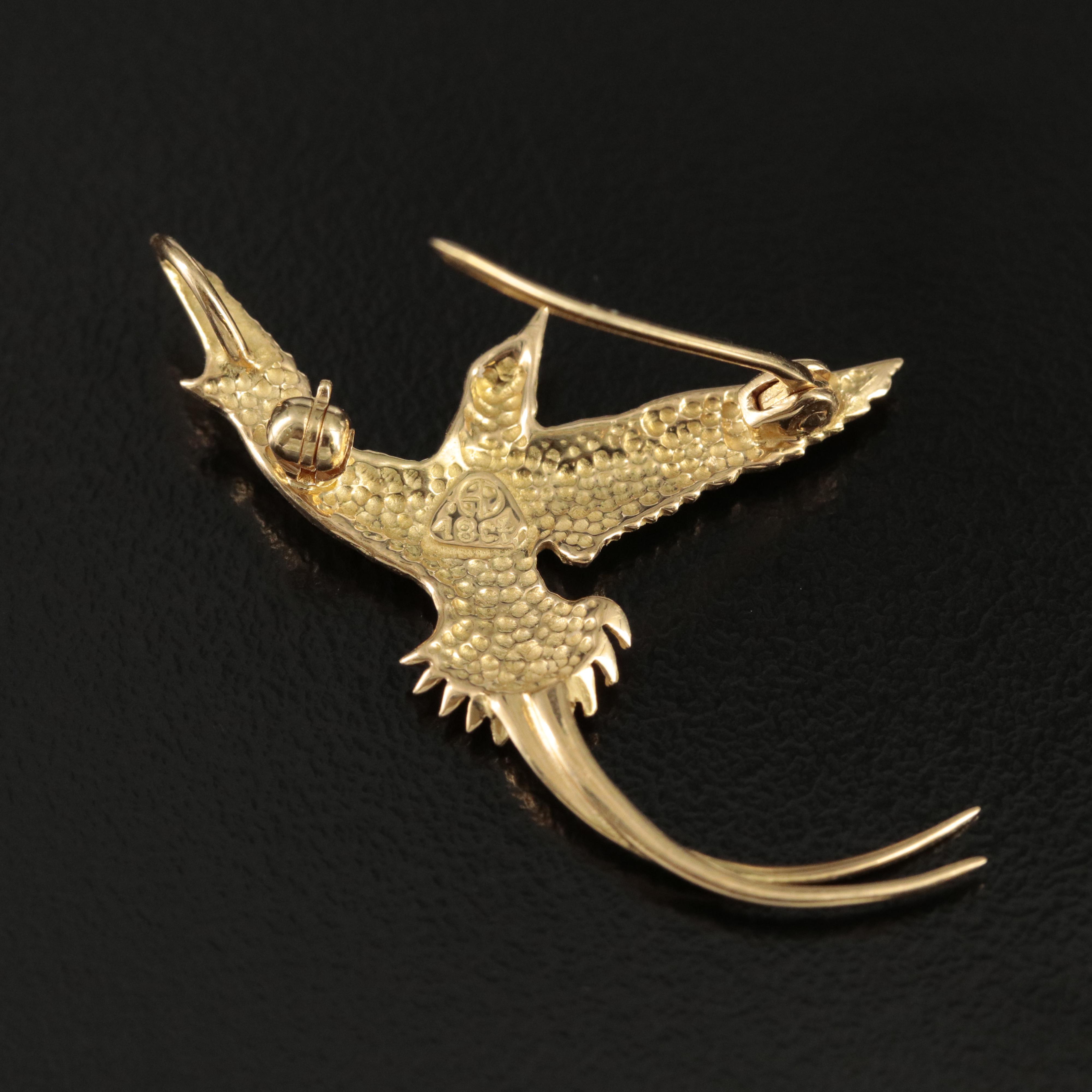 Vintage 18K Wire Tailed Swallow Brooch