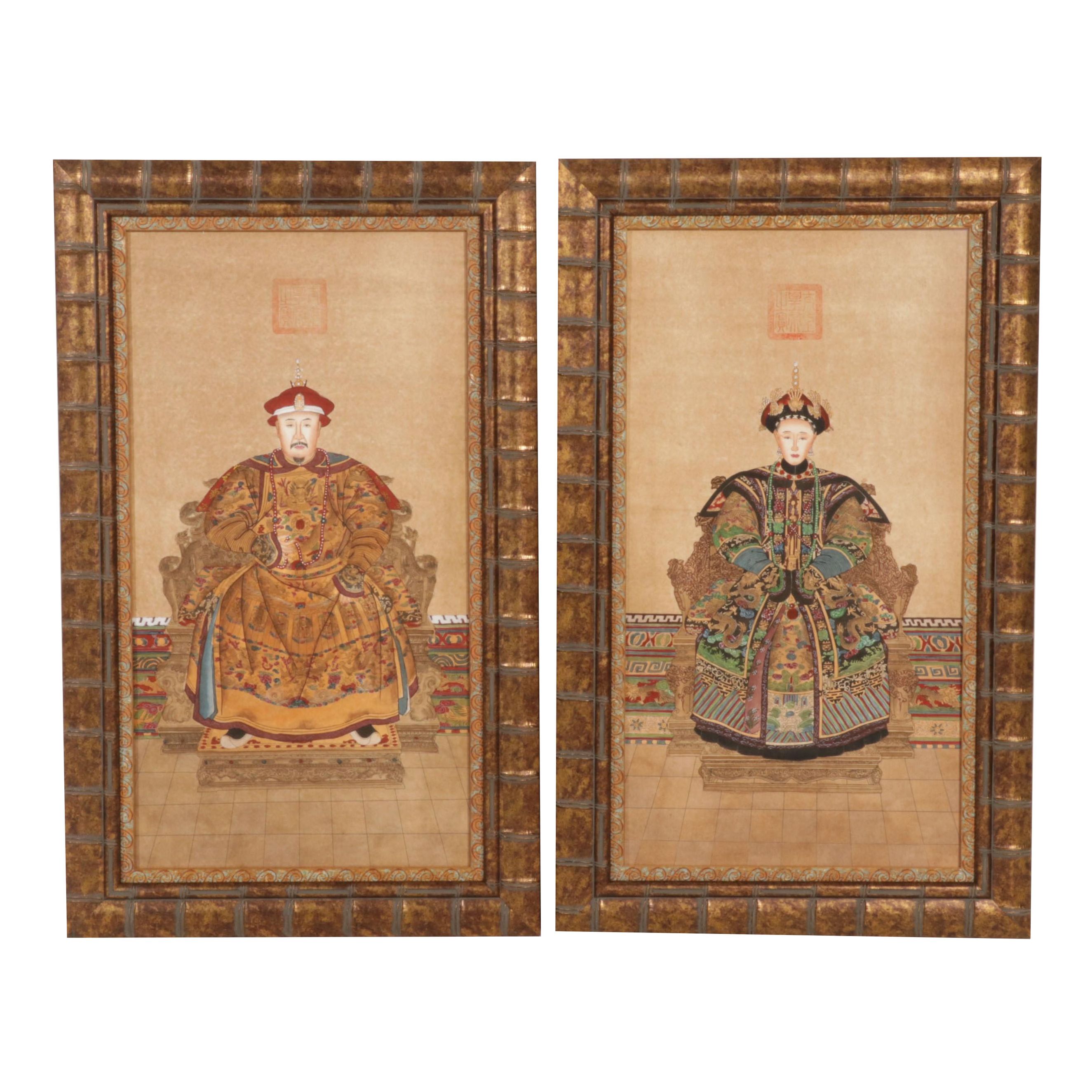 Chinese Inspired Ancestor Portrait Watercolor and Ink Paintings