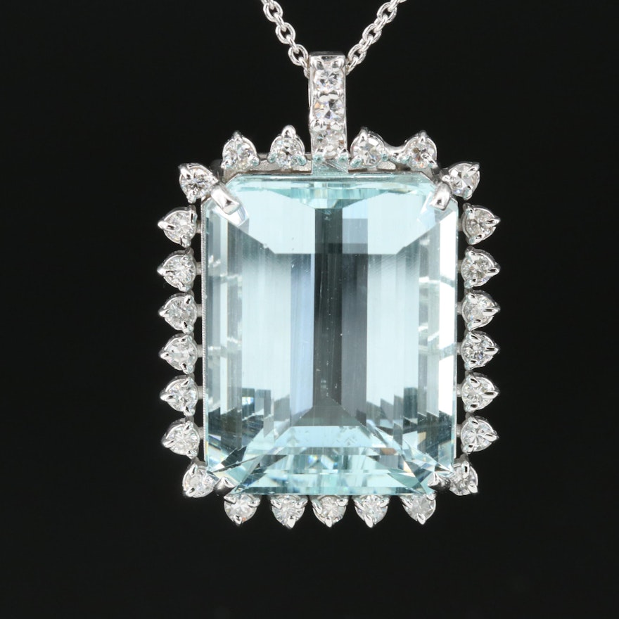 18K Aquamarine and Diamond Pendant Necklace