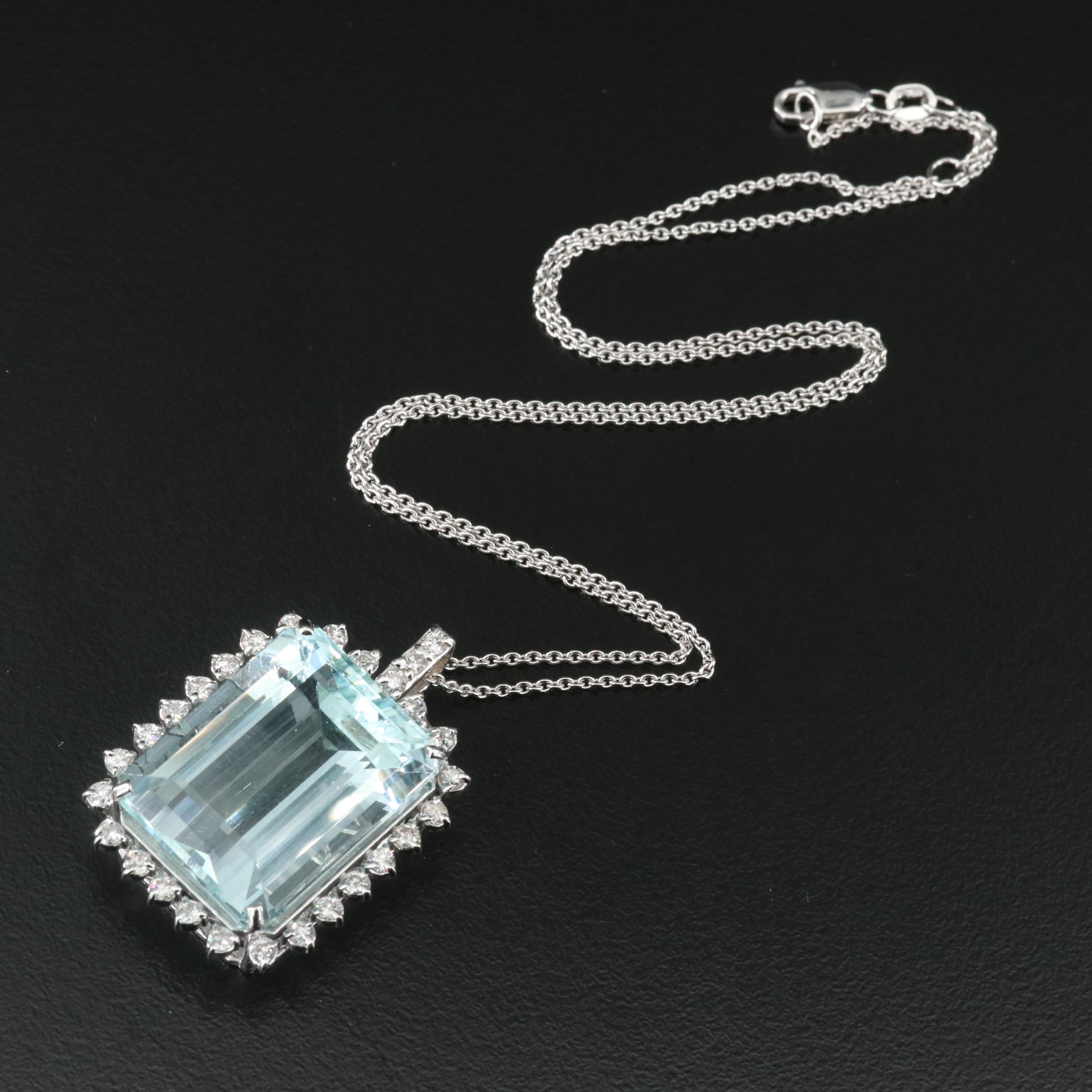 18K Aquamarine and Diamond Pendant Necklace