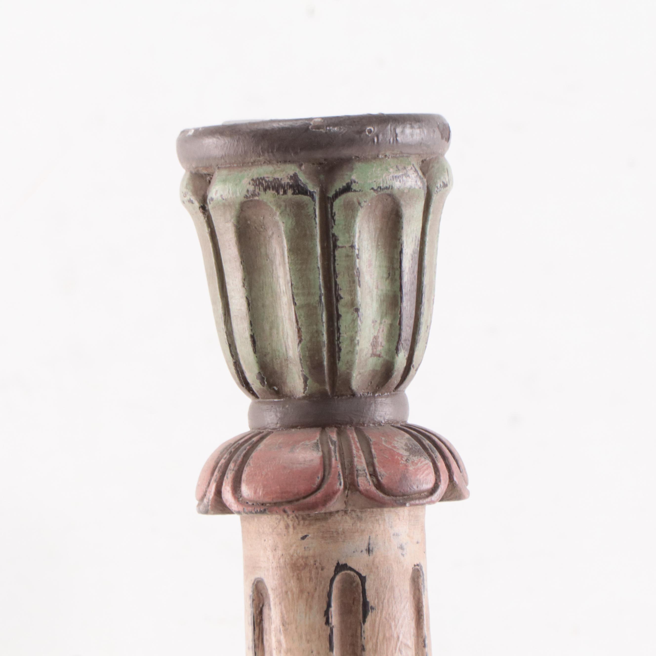 Filipino Spanish-Colonial Style Polychrome Carved Wood Candle Holder