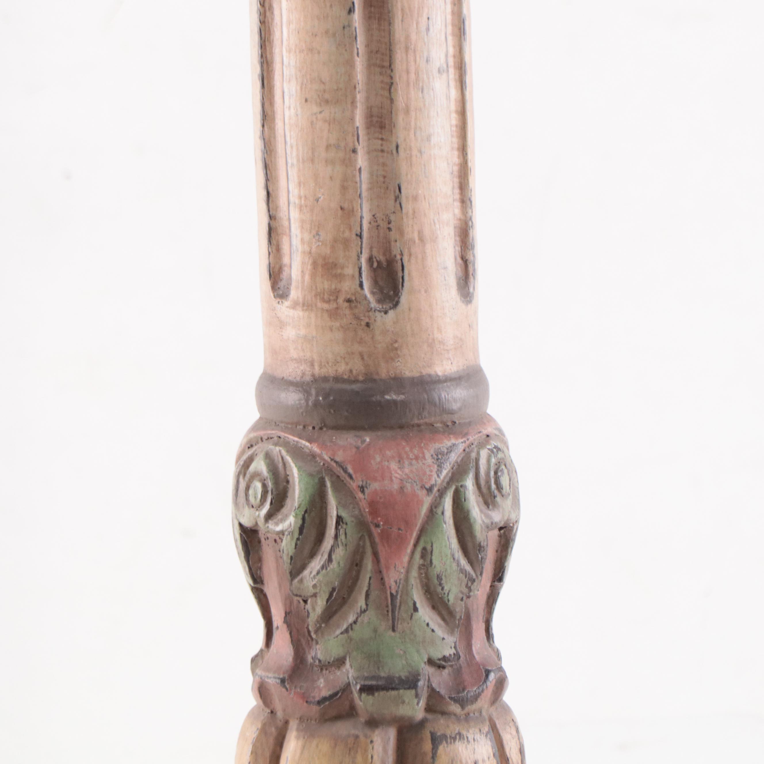 Filipino Spanish-Colonial Style Polychrome Carved Wood Candle Holder