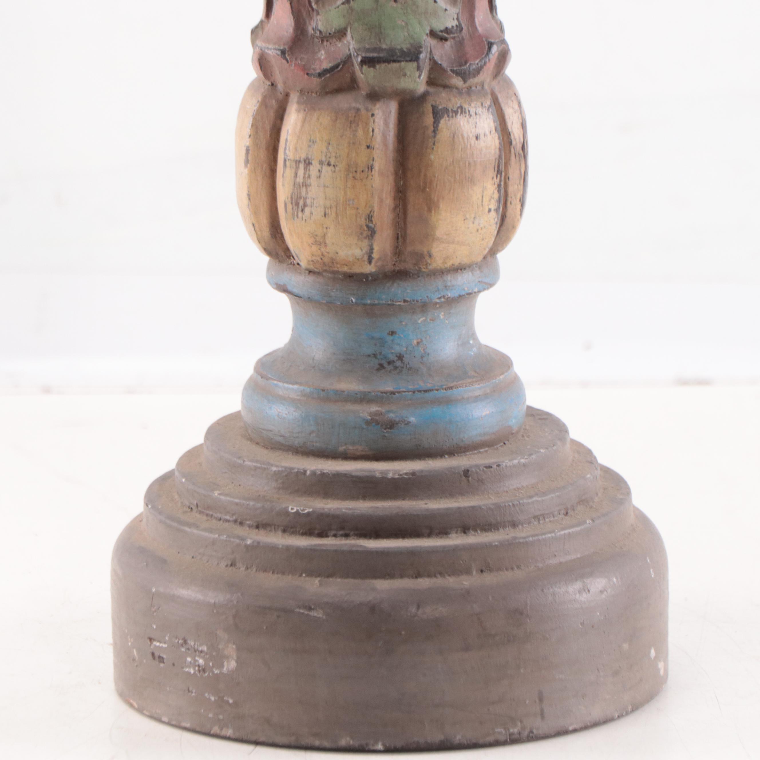Filipino Spanish-Colonial Style Polychrome Carved Wood Candle Holder