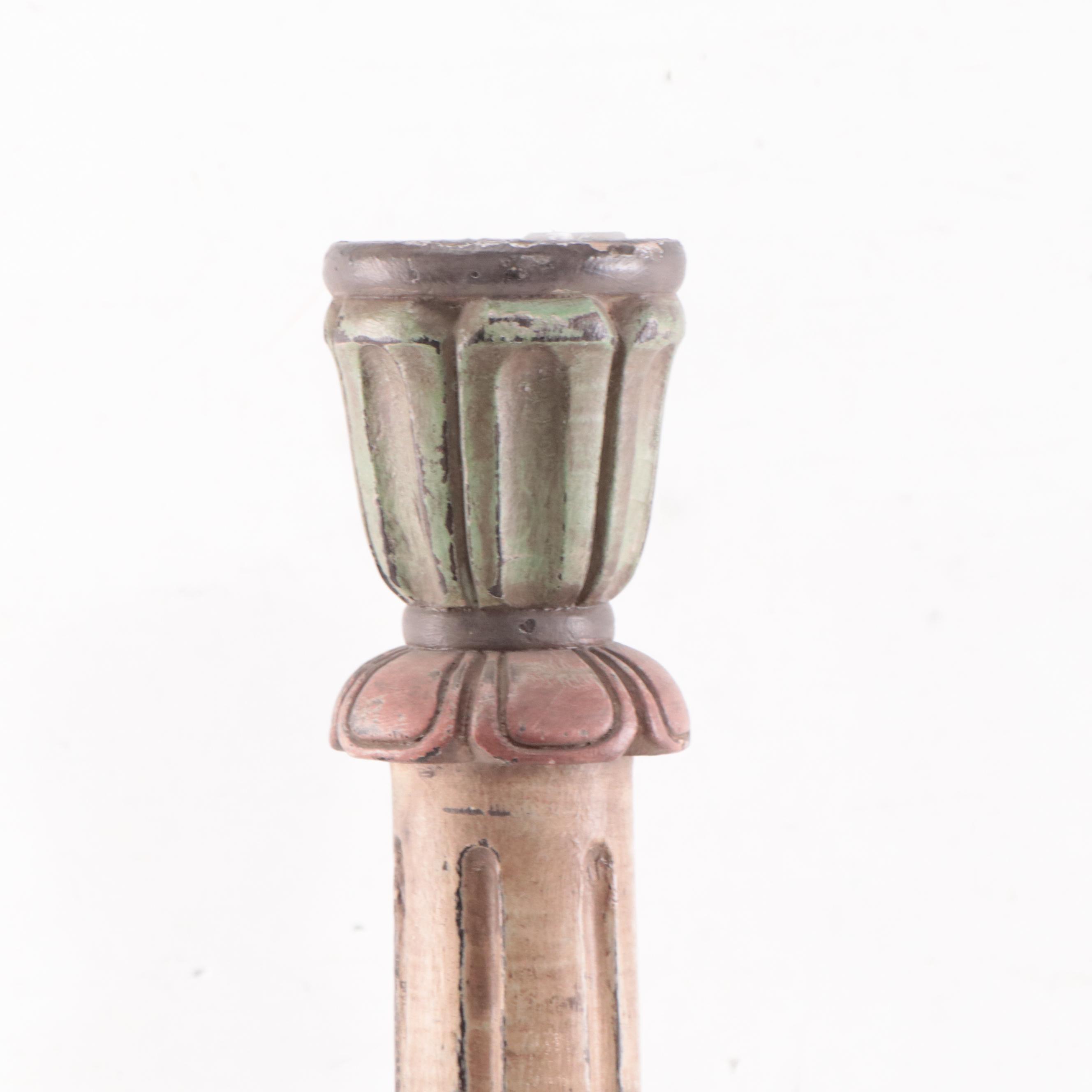 Filipino Spanish-Colonial Style Polychrome Carved Wood Candle Holder