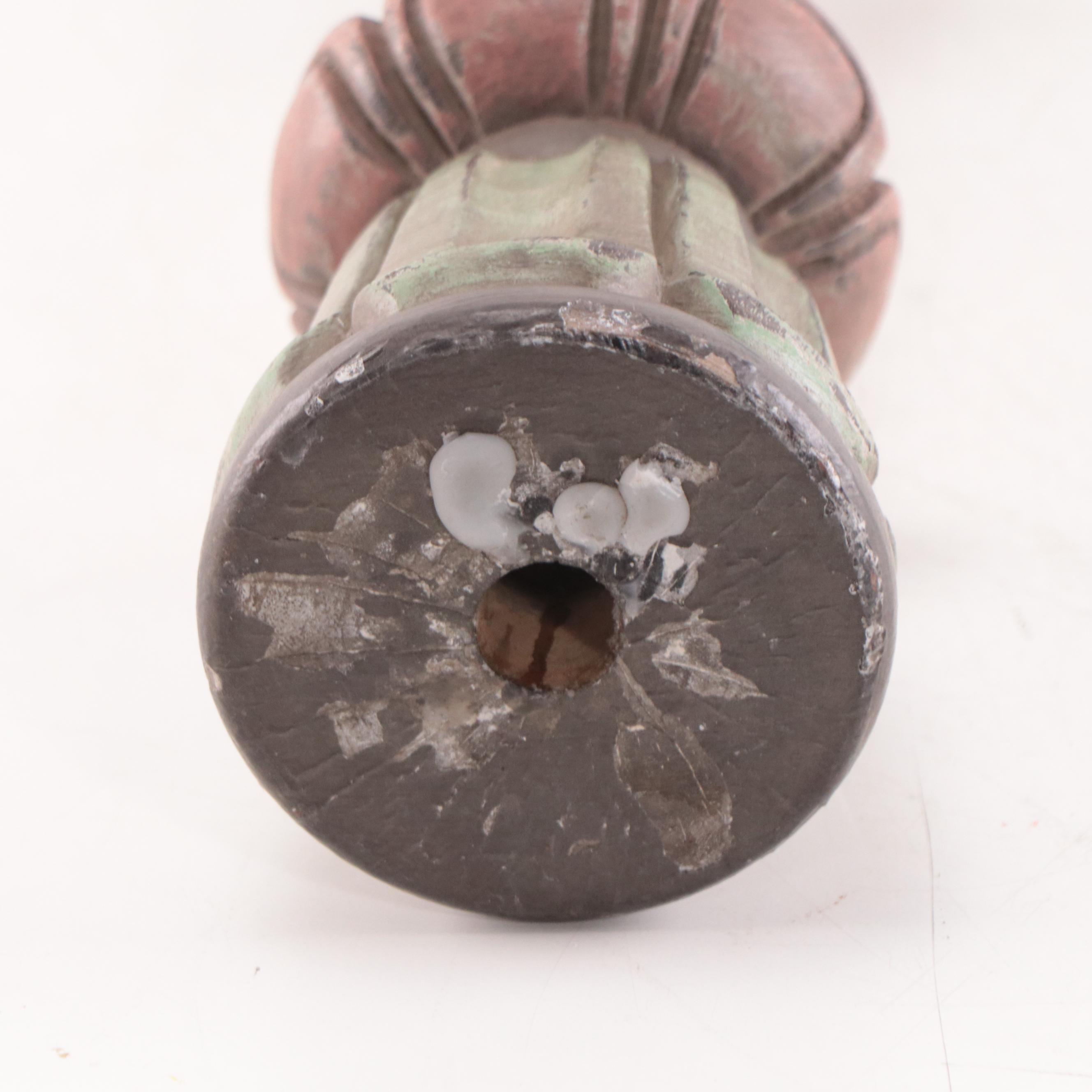 Filipino Spanish-Colonial Style Polychrome Carved Wood Candle Holder