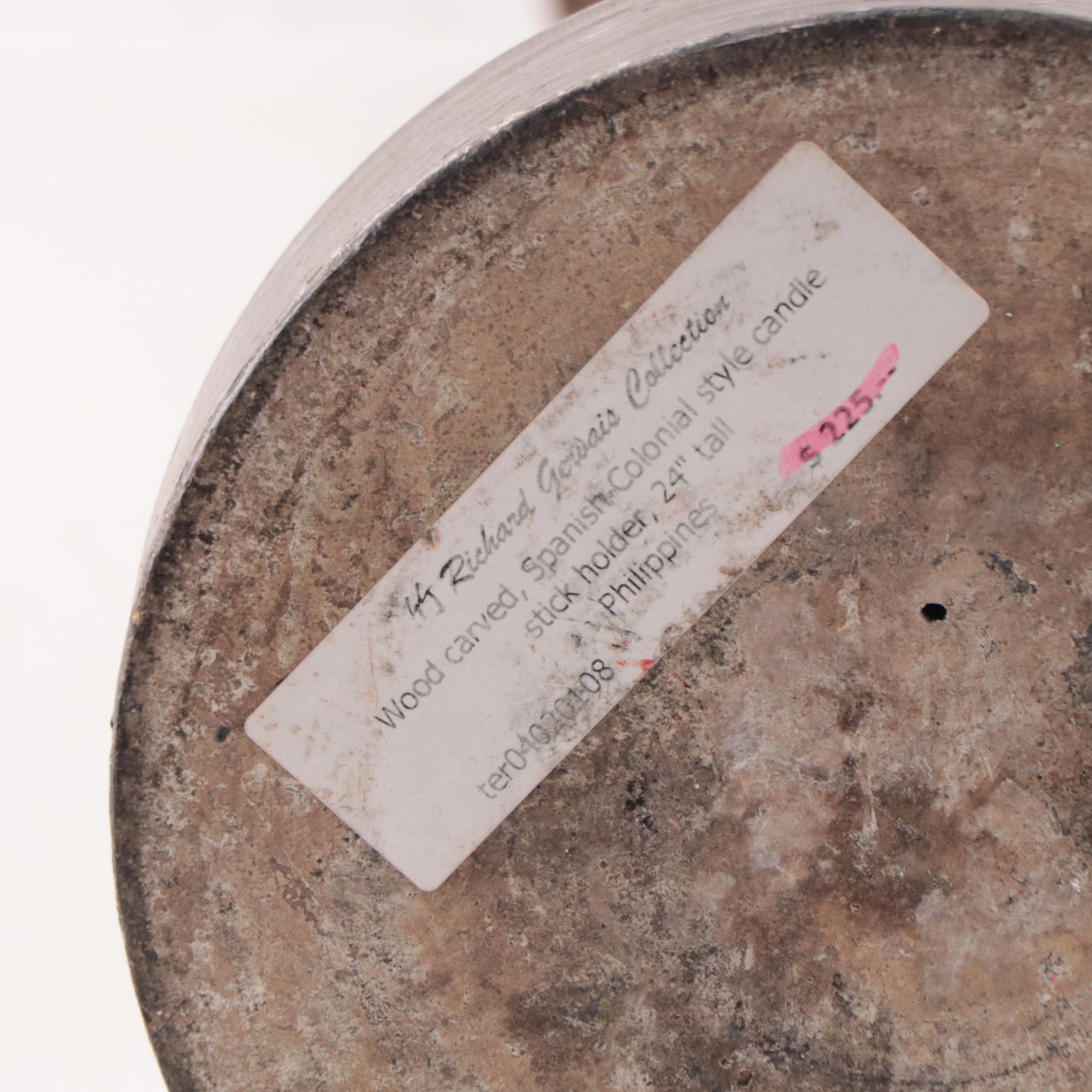 Filipino Spanish-Colonial Style Polychrome Carved Wood Candle Holder