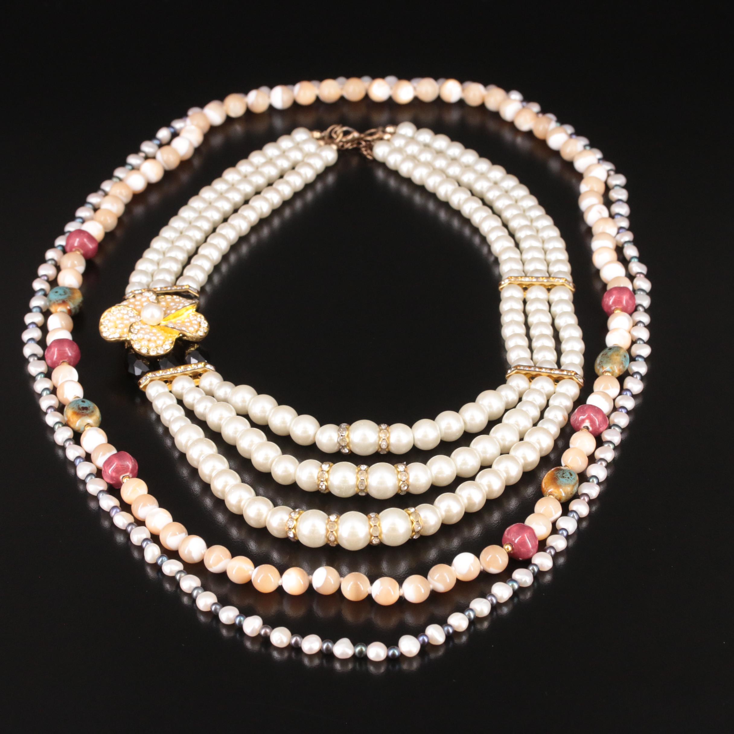 Pearl, Mother-of-Pearl, Faux Pearl and Gemstone Beaded Necklaces