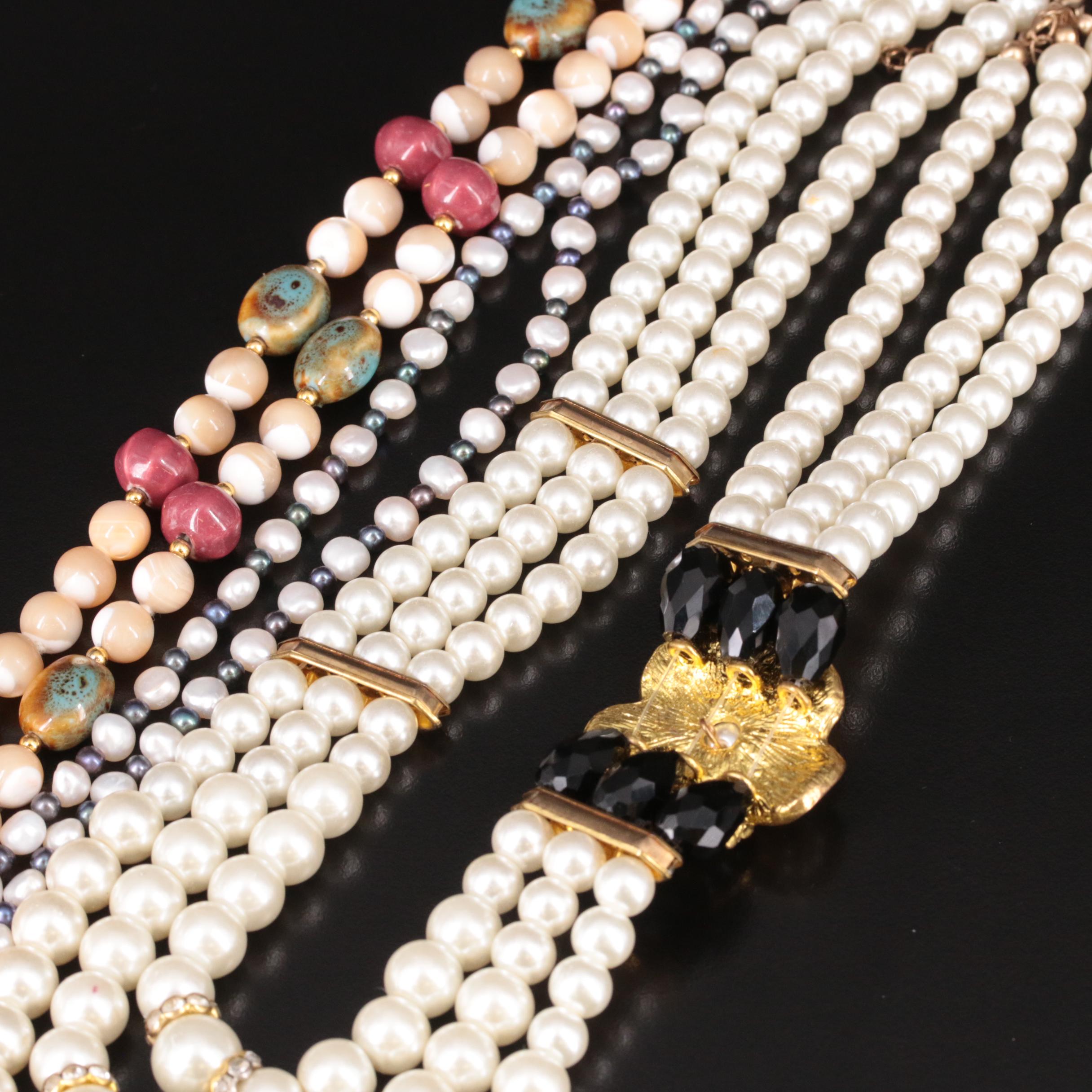 Pearl, Mother-of-Pearl, Faux Pearl and Gemstone Beaded Necklaces
