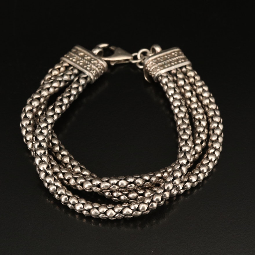 Silpada Sterling Triple Strand Popcorn Chain Bracelet