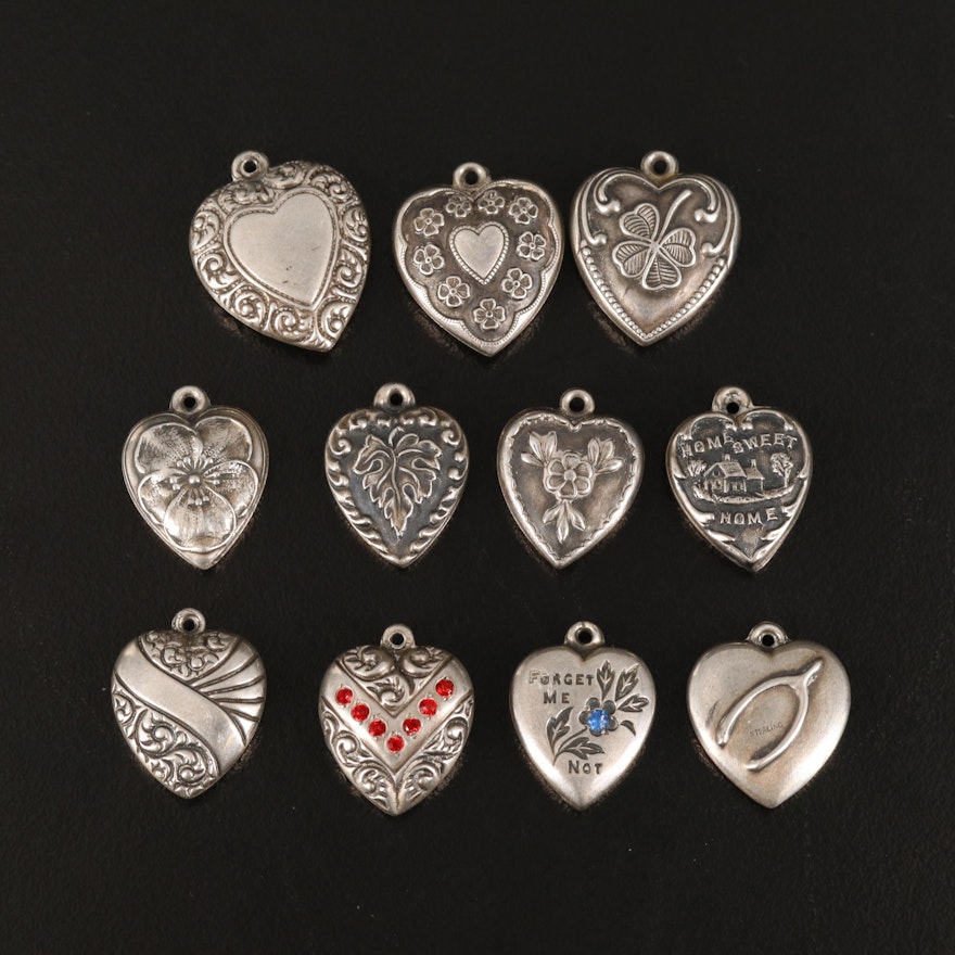 Vintage Sterling Puff Heart Pendants