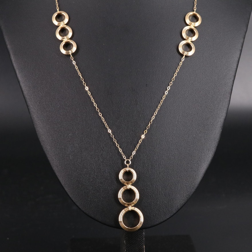 14K Triple Oval Pendant Necklace