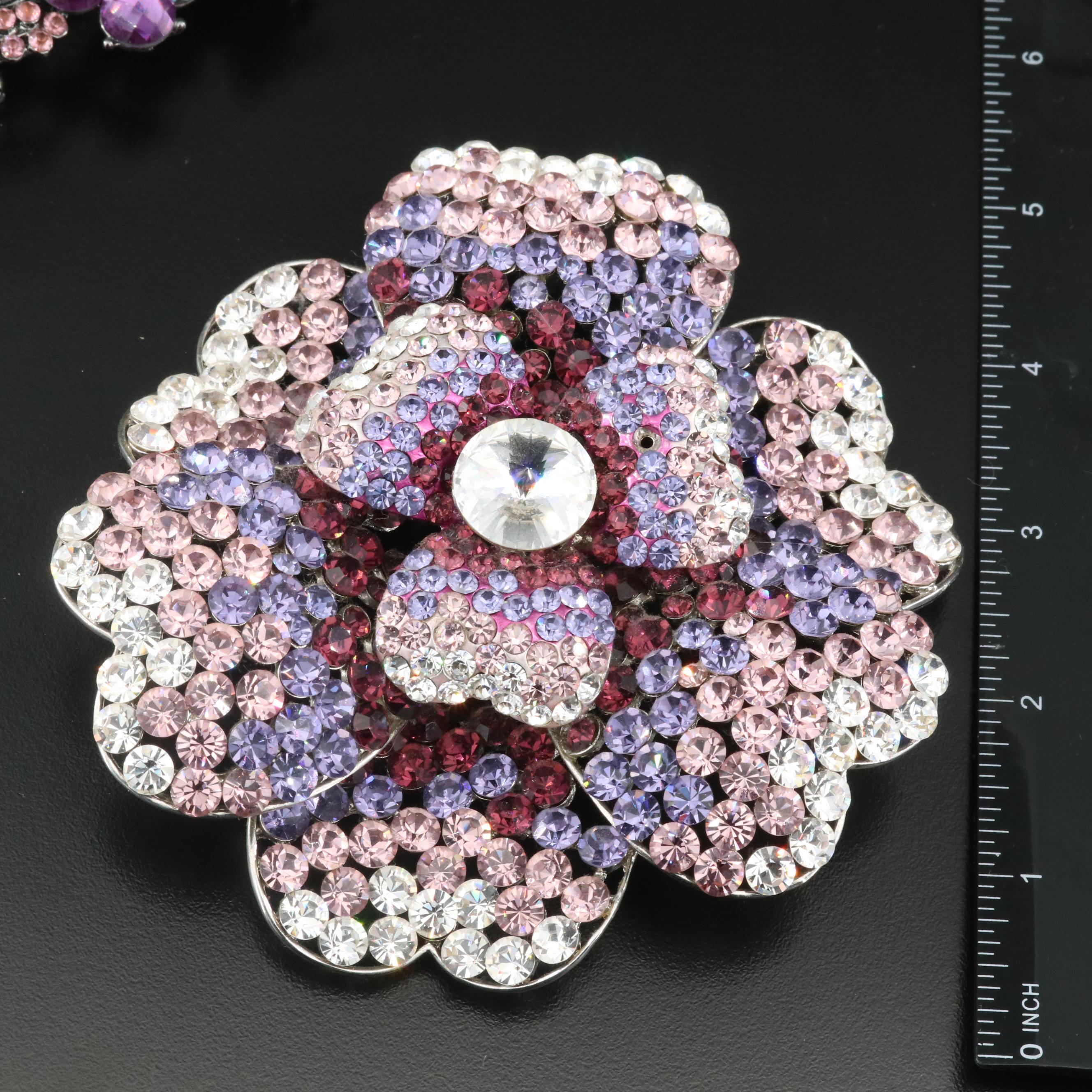Rhinestone Floral Spray and Flower Statement Brooches