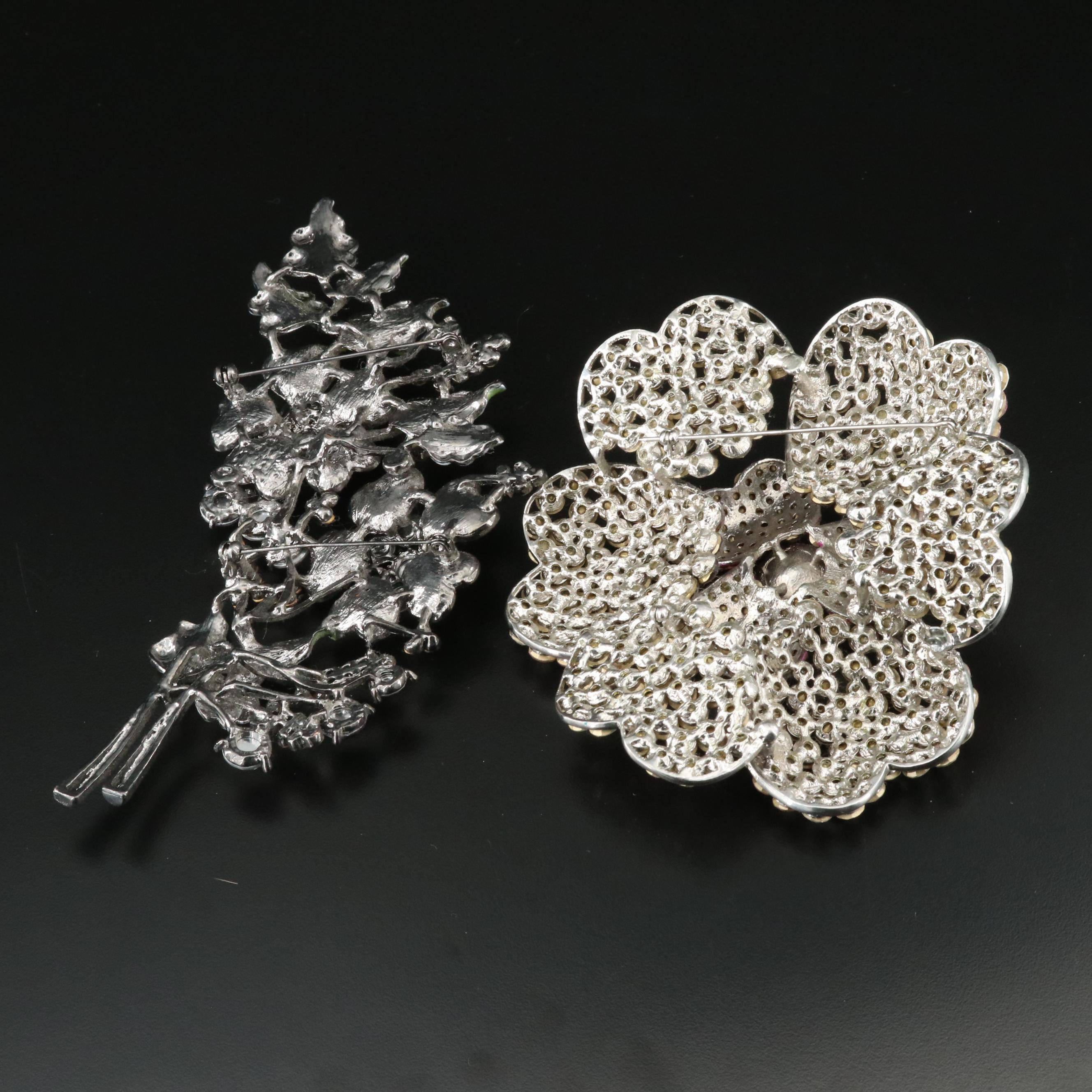 Rhinestone Floral Spray and Flower Statement Brooches