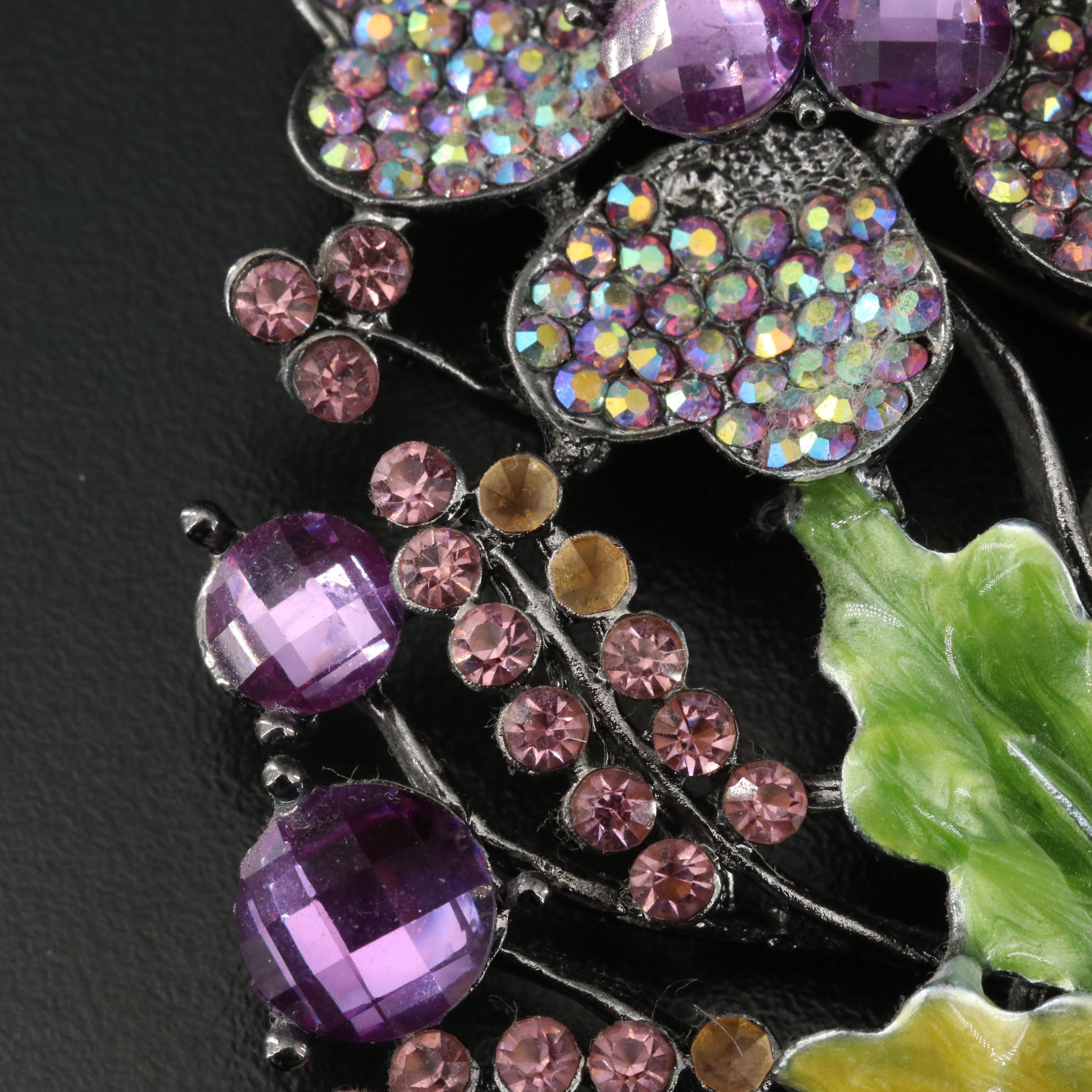 Rhinestone Floral Spray and Flower Statement Brooches