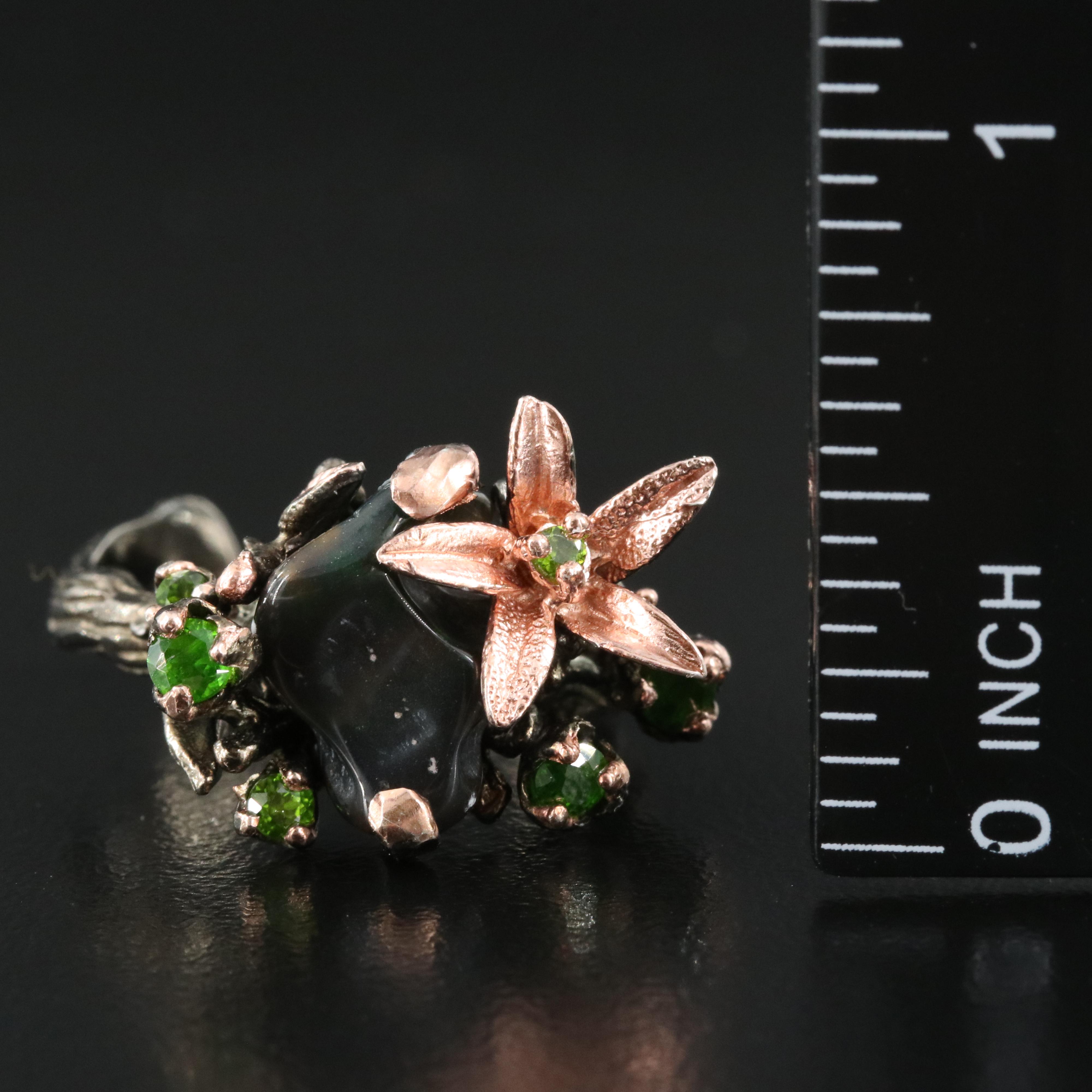 Sterling Opal and Diopside Ring