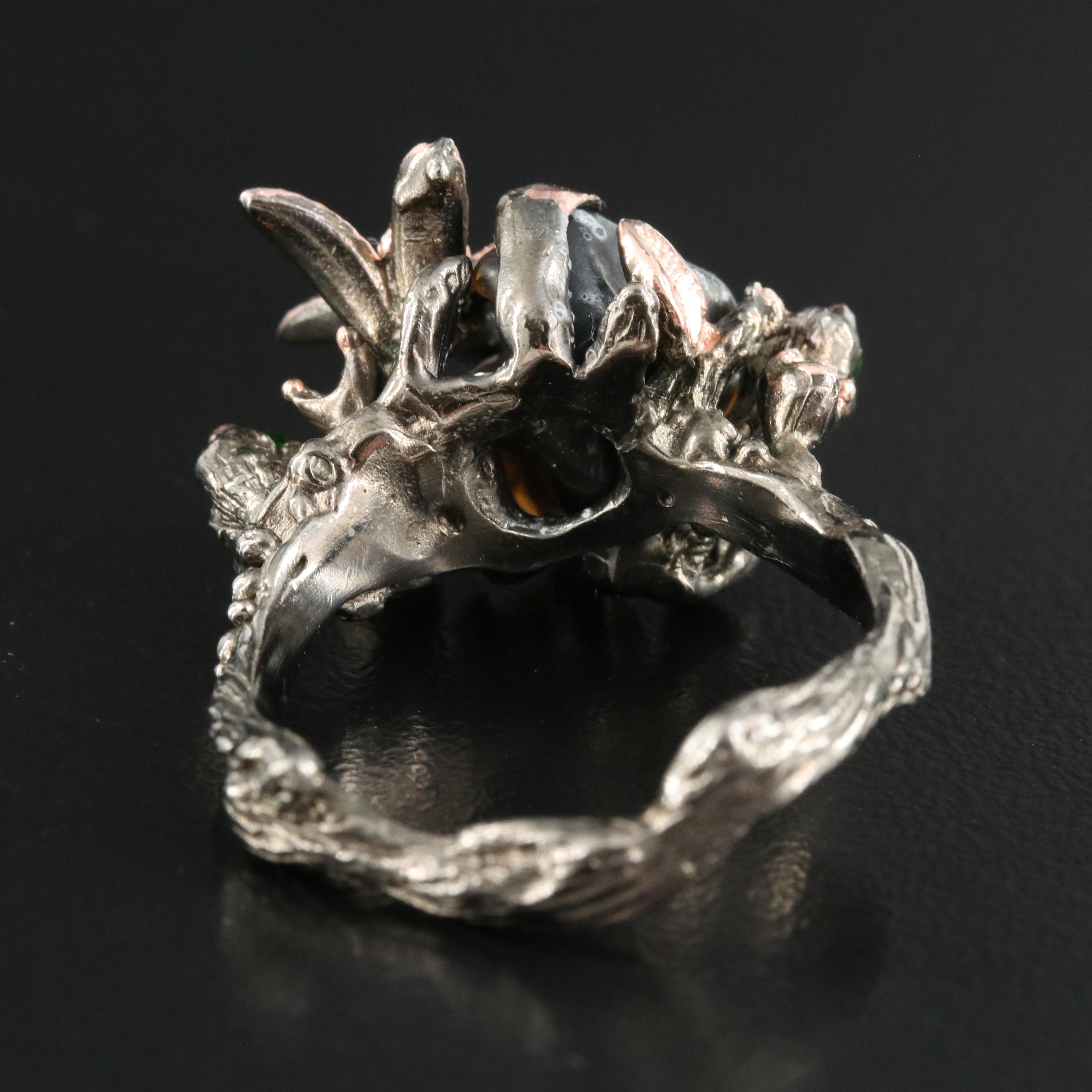 Sterling Opal and Diopside Ring