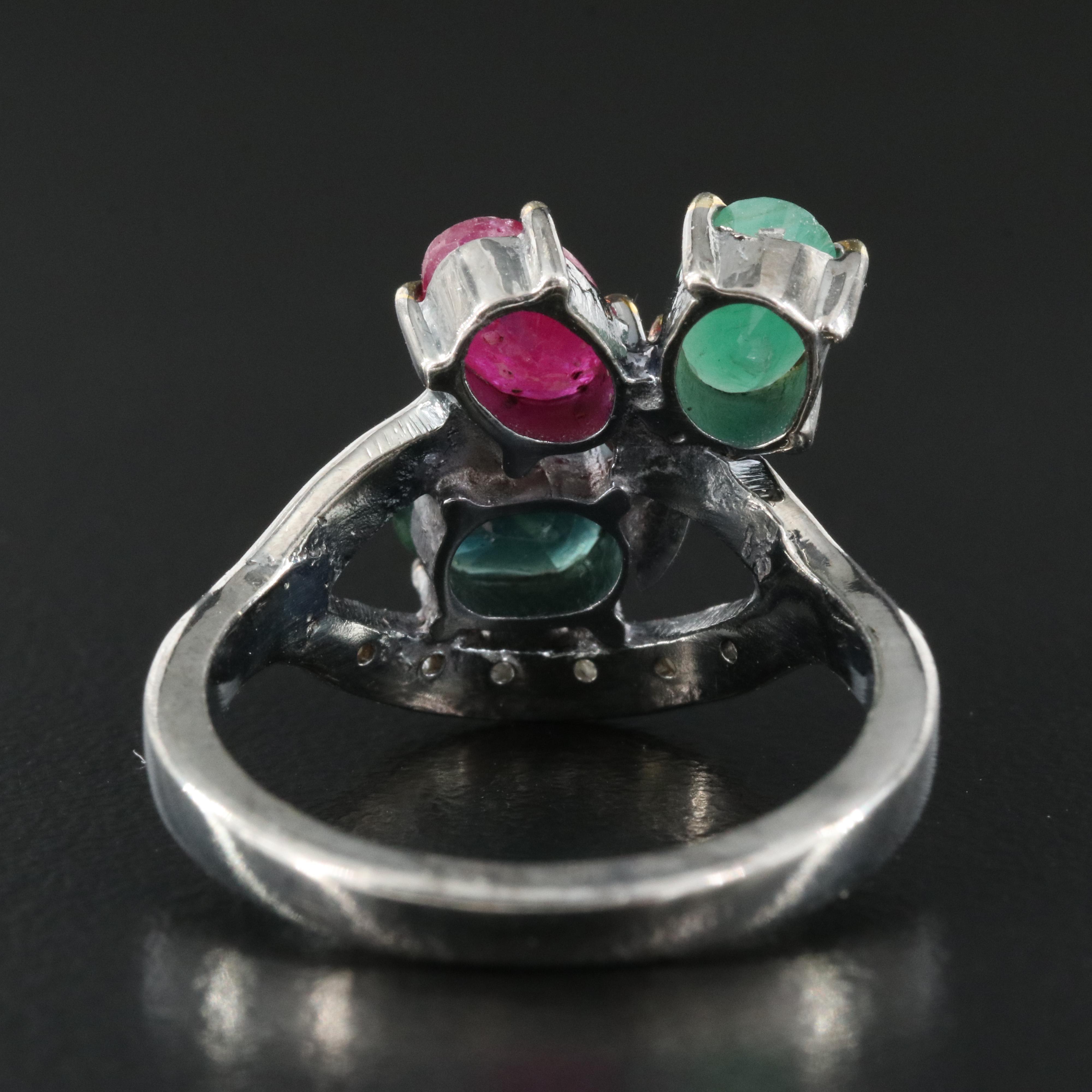 Sterling Sapphire, Ruby and Emerald Ring