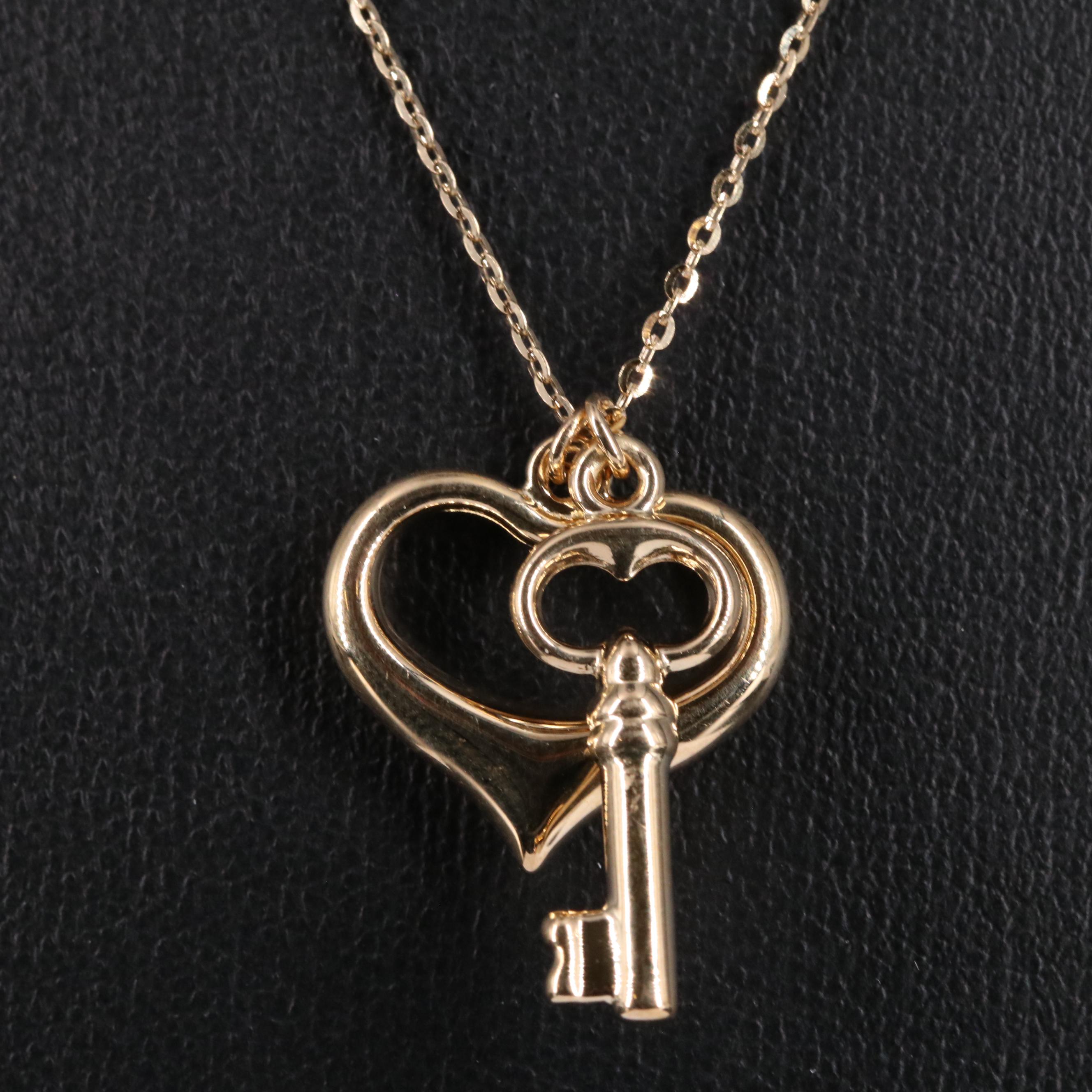 14K Key and Heart Pendant Necklace