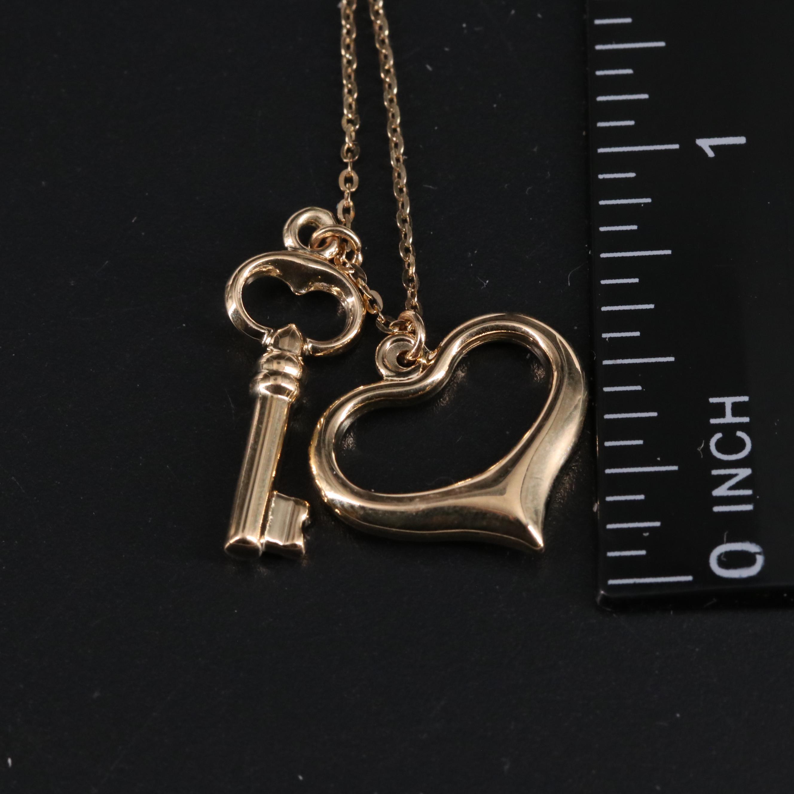 14K Key and Heart Pendant Necklace