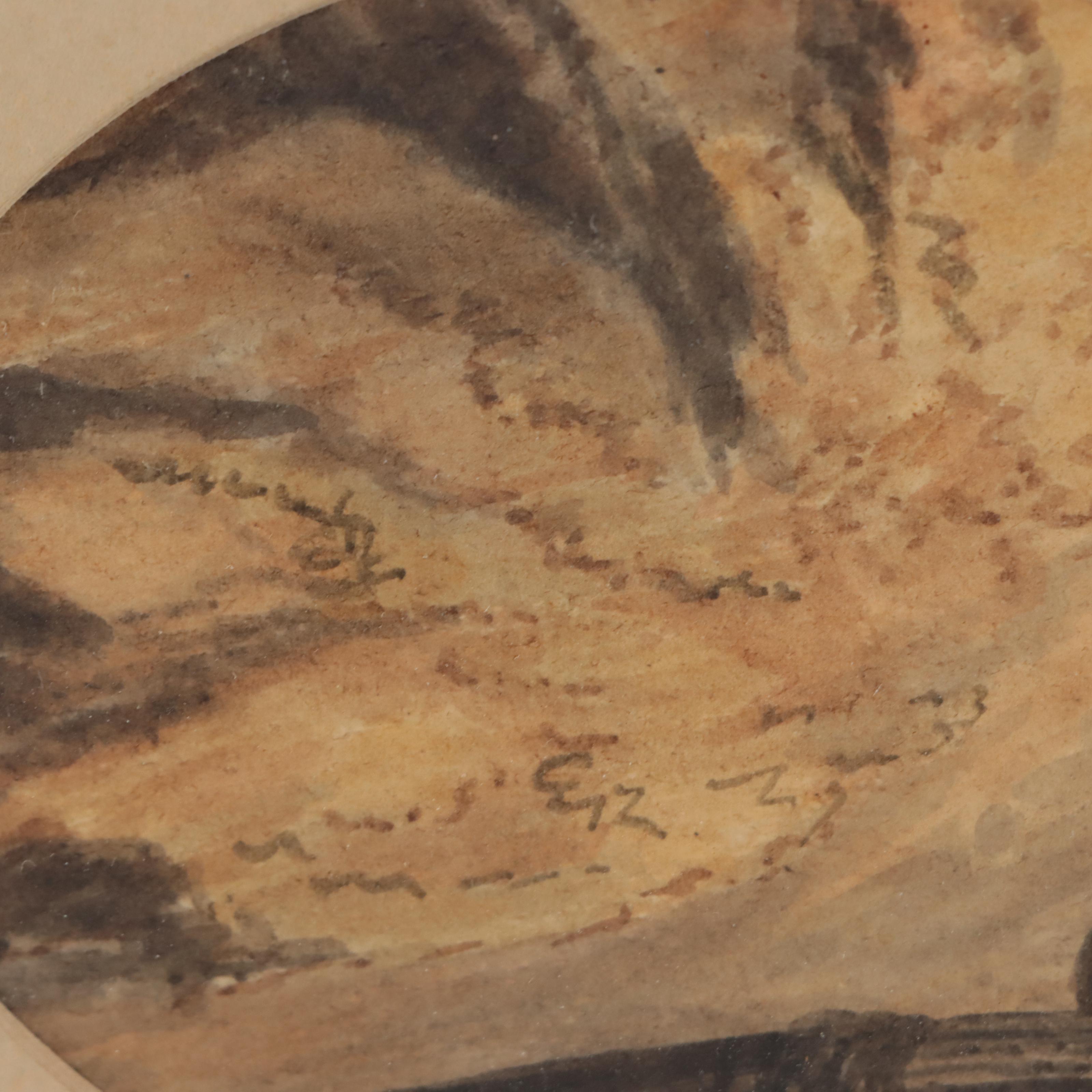 Figural Watercolor Painting of Man With Axe