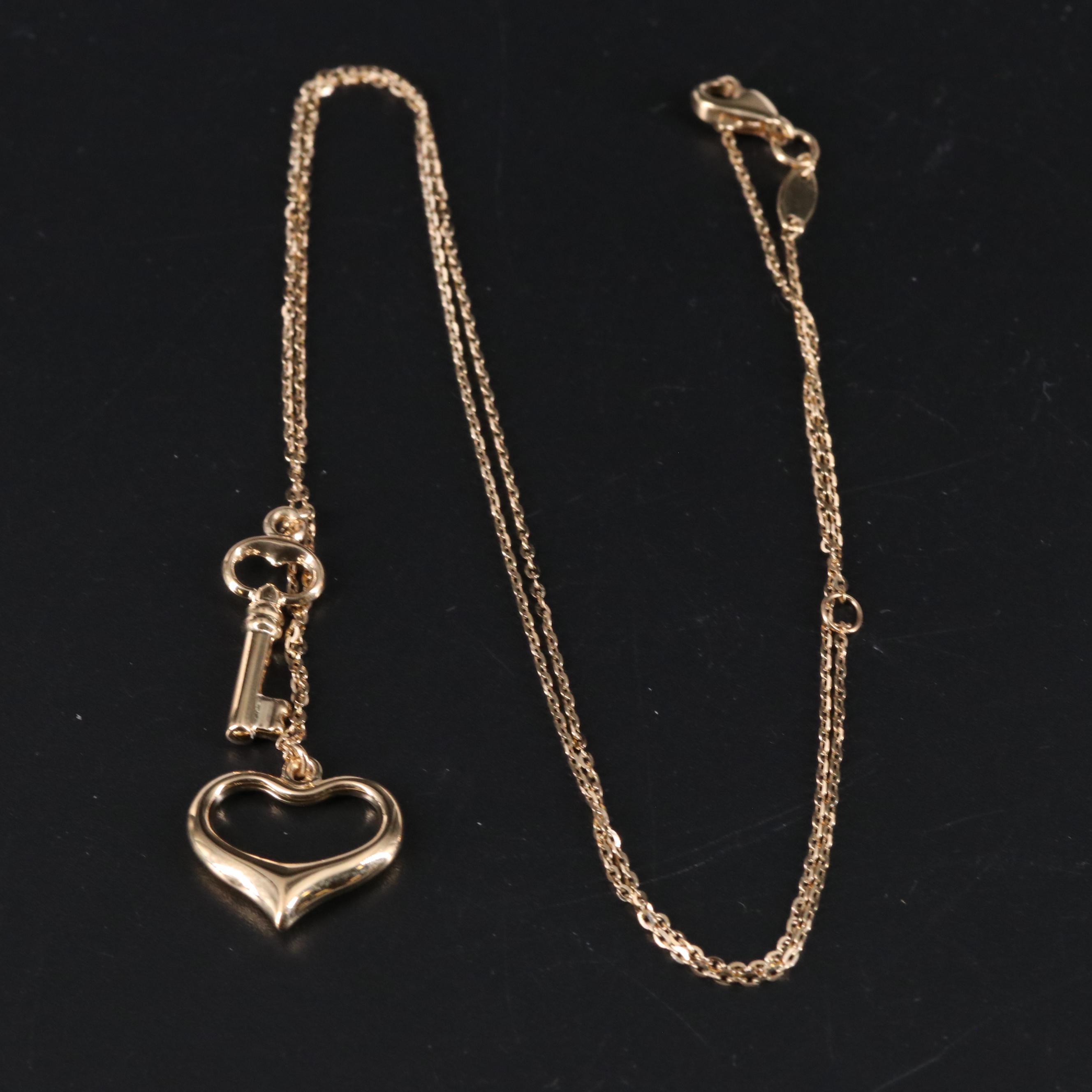 14K Key and Heart Pendant Necklace