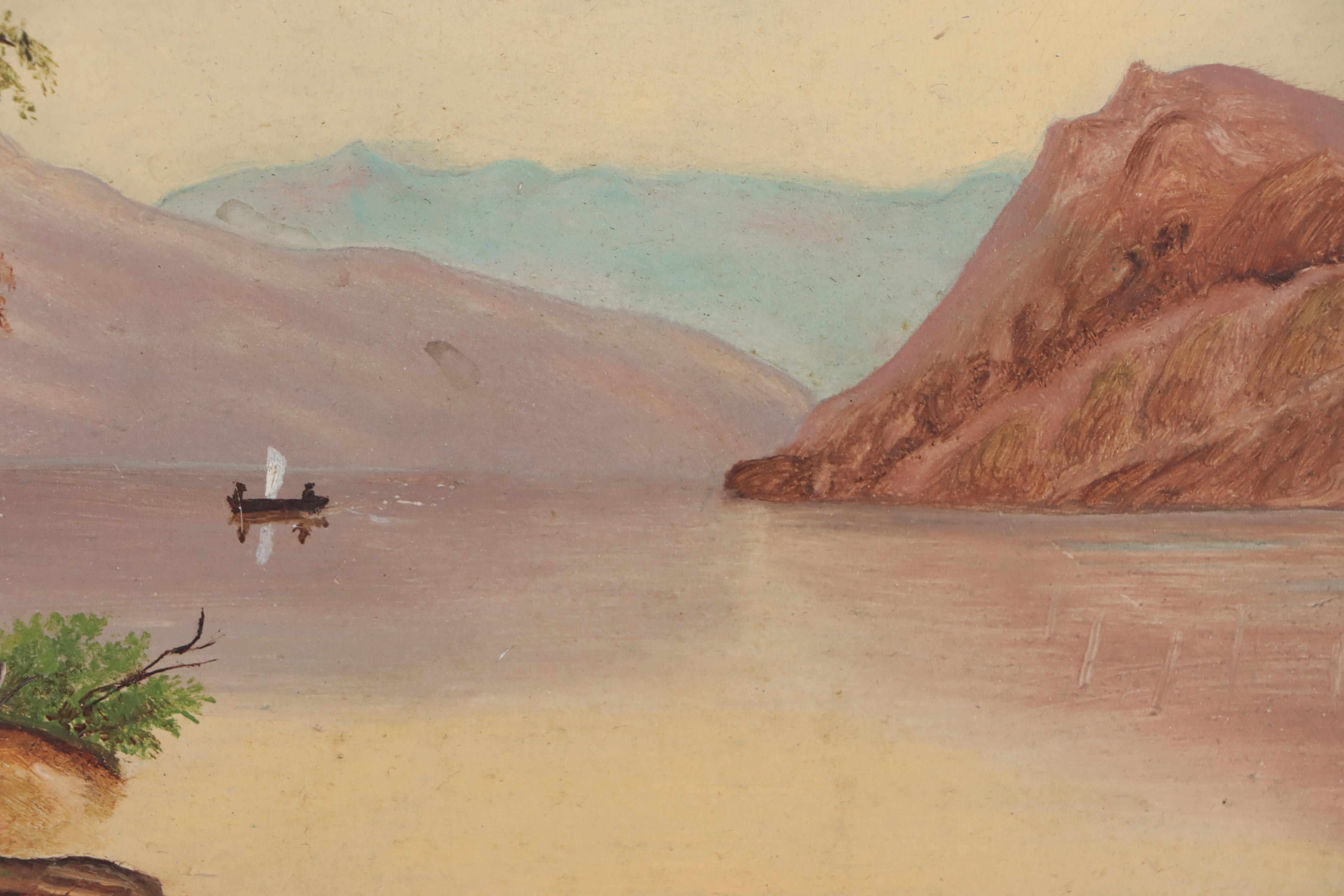 Mountain Lakescape Oil Painting, Early 20th Century