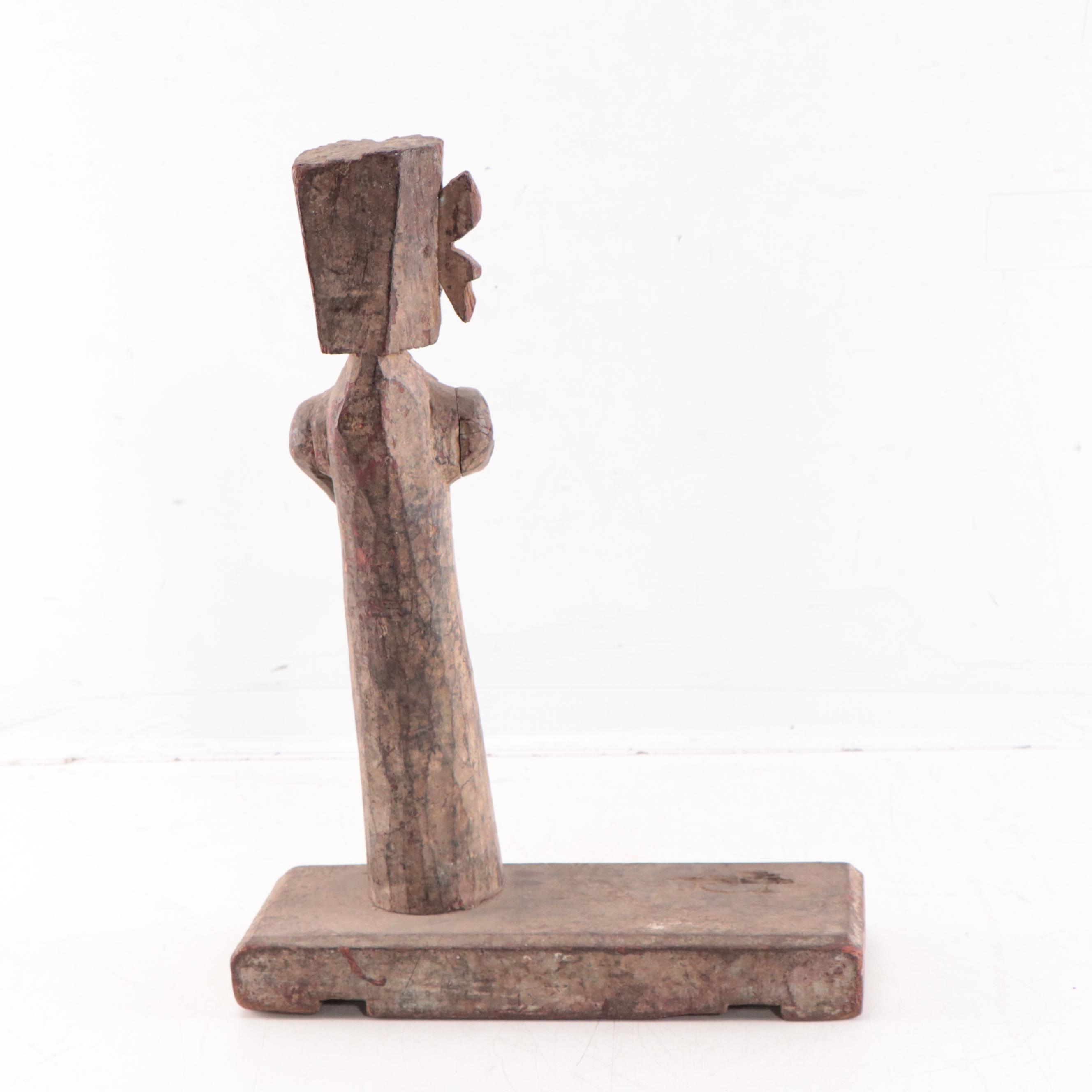 Indian Polychrome Carved Teak Female Figure, Early to Mid-20th Century