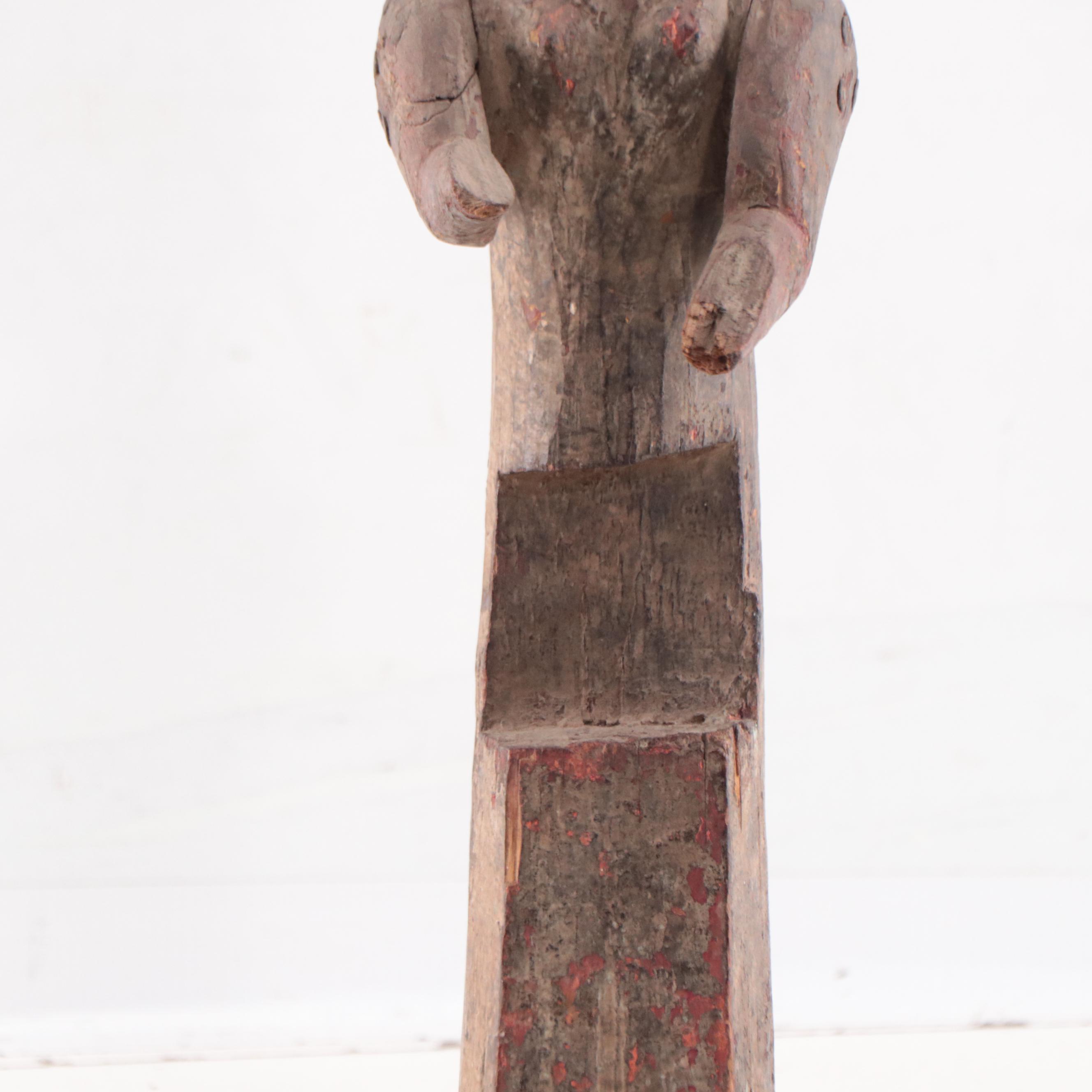 Indian Polychrome Carved Teak Female Figure, Early to Mid-20th Century