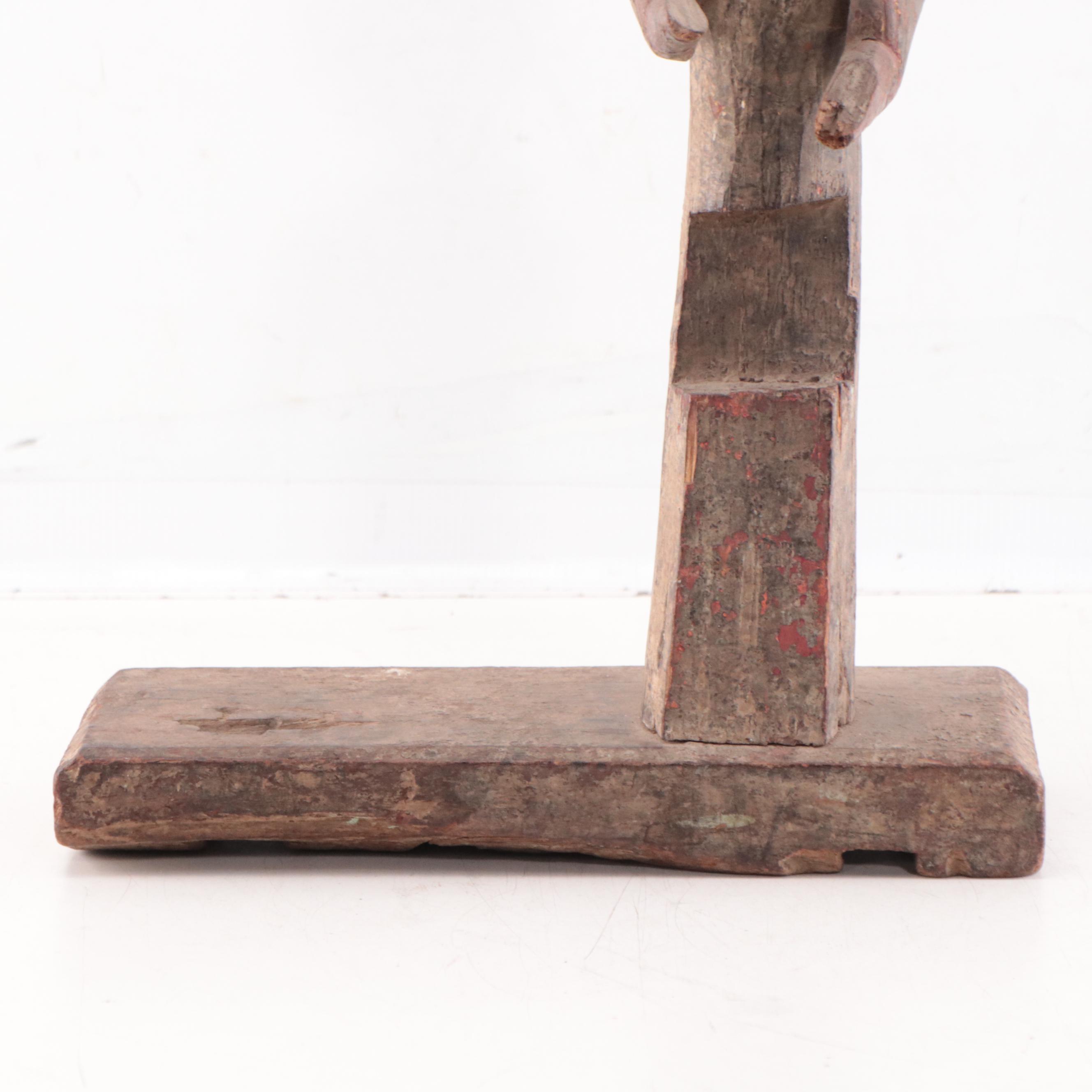 Indian Polychrome Carved Teak Female Figure, Early to Mid-20th Century