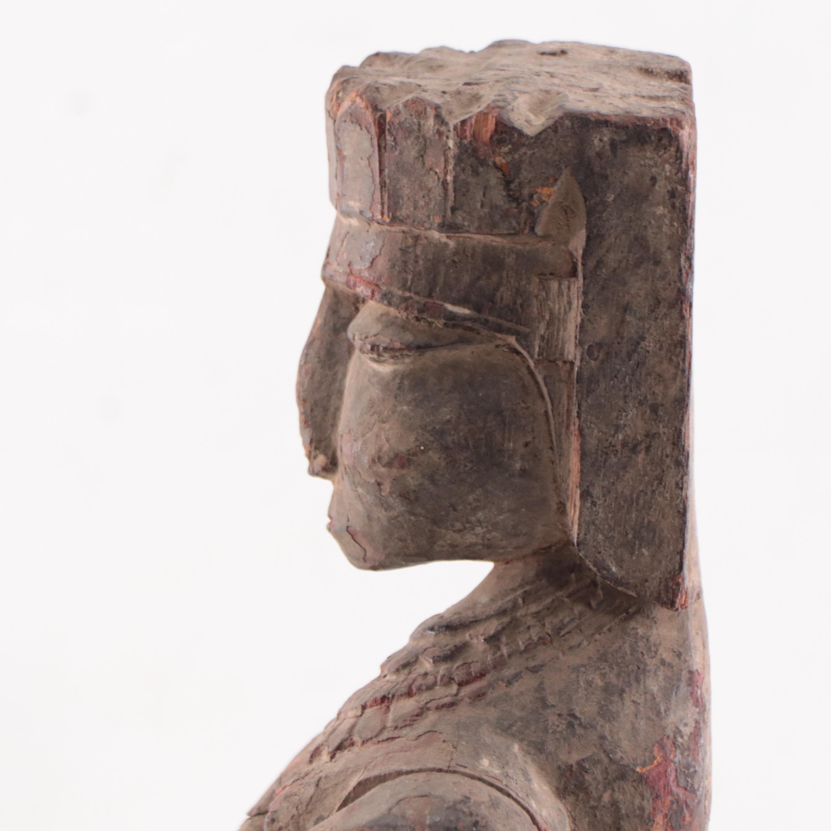 Indian Polychrome Carved Teak Female Figure, Early to Mid-20th Century