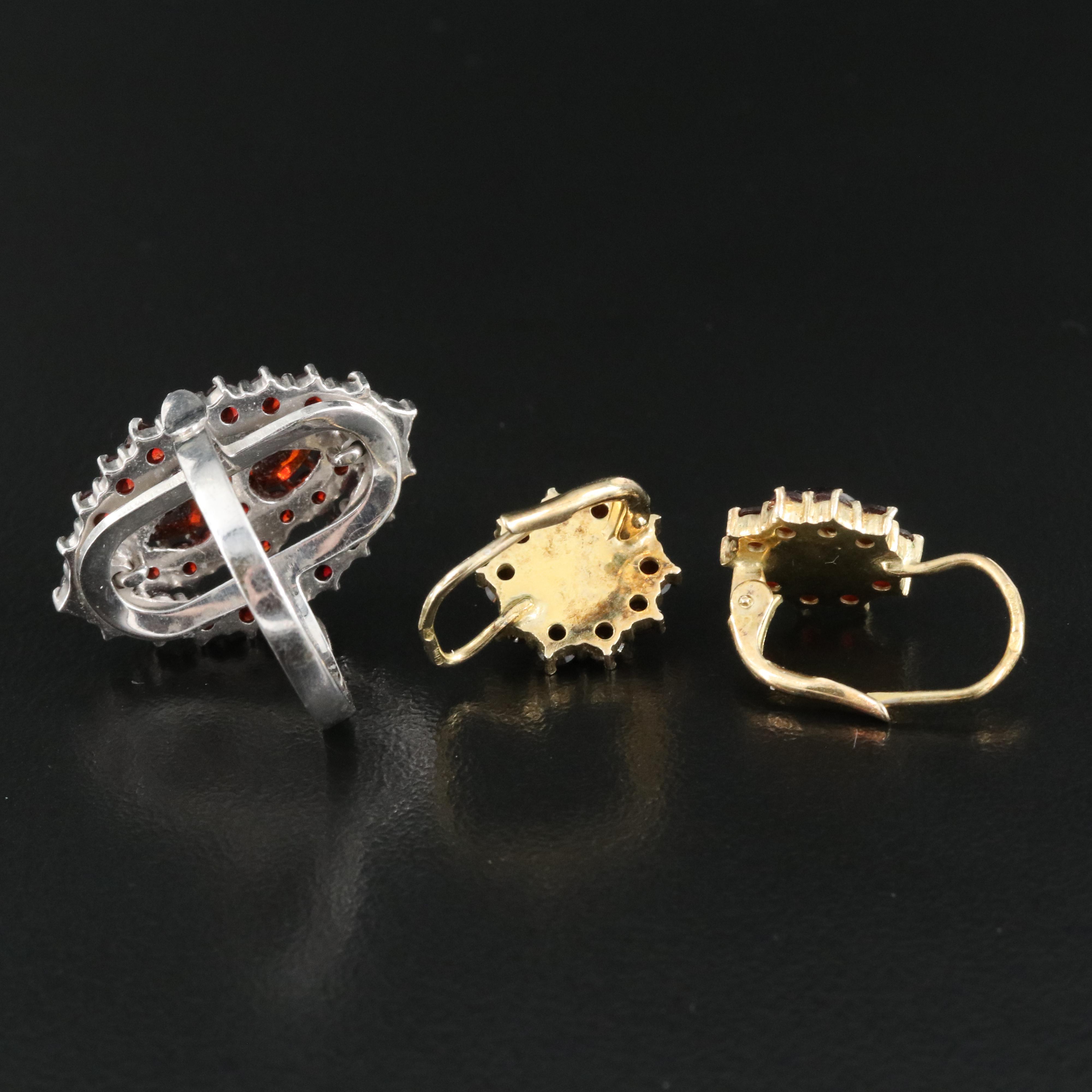 Czechoslovakian Sterling and 900 Silver Garnet Ring and Earrings