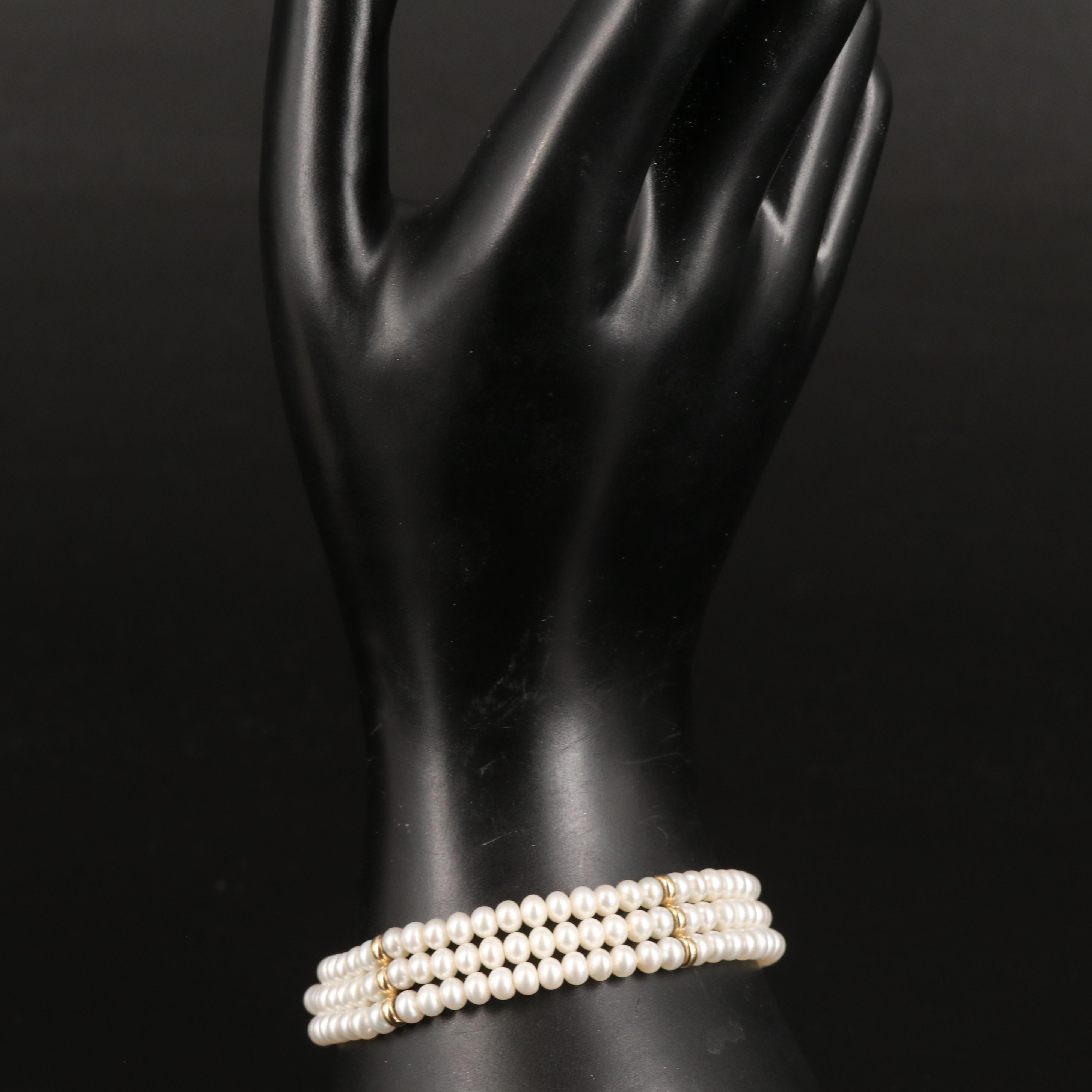14K Pearl Triple-Row Bracelet